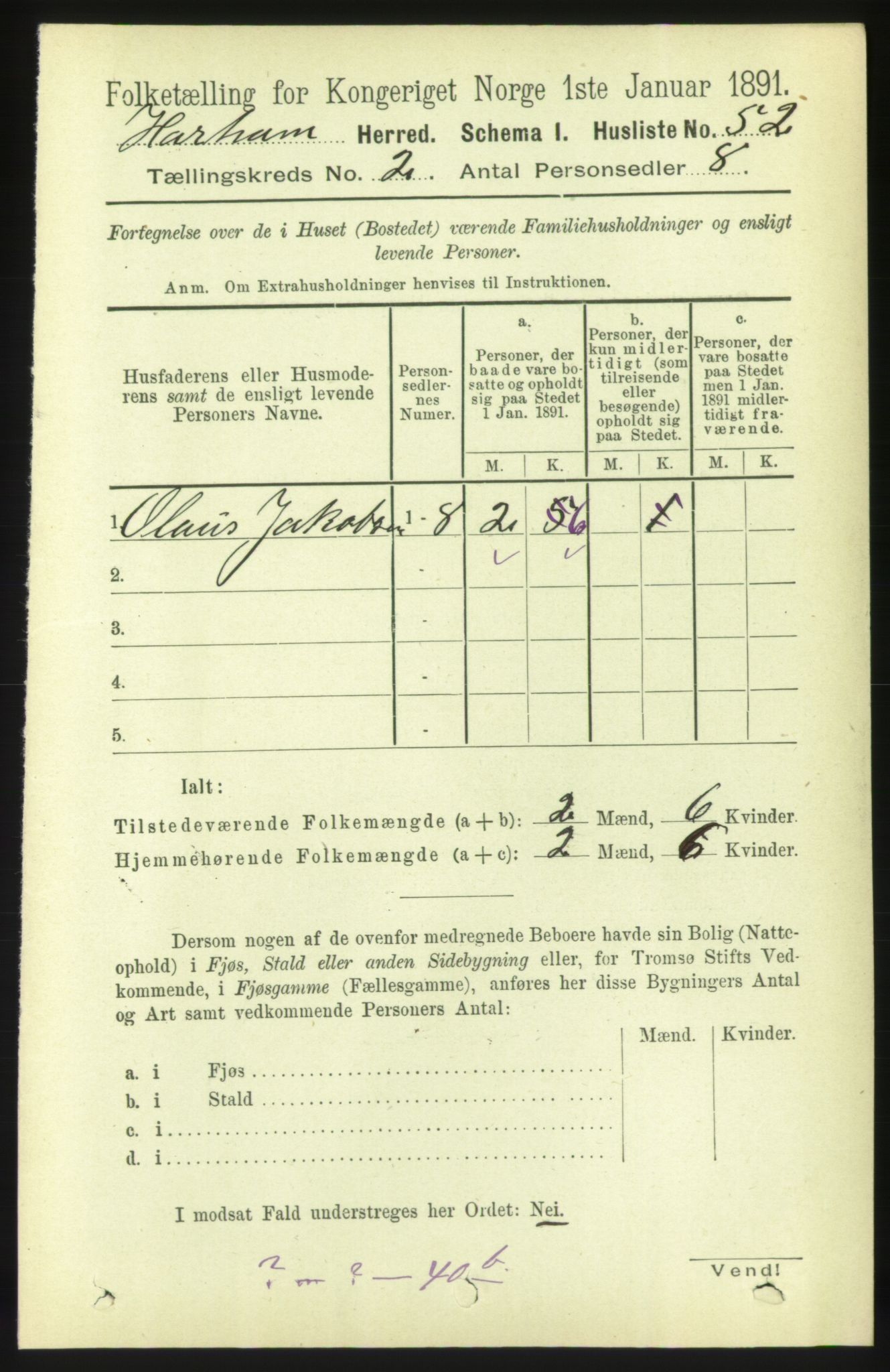 RA, 1891 census for 1534 Haram, 1891, p. 609