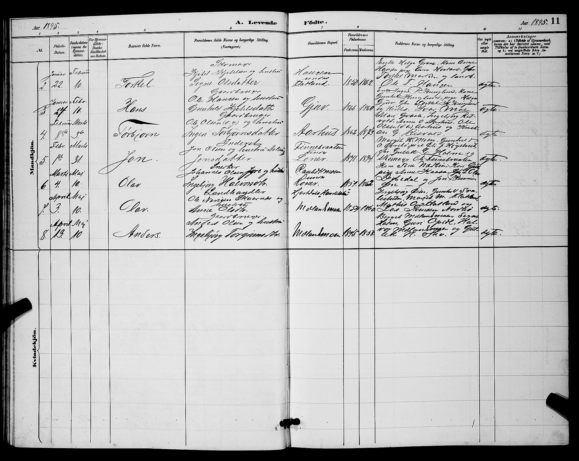 Hjartdal kirkebøker, SAKO/A-270/G/Ga/L0003: Parish register (copy) no. I 3, 1889-1896, p. 11
