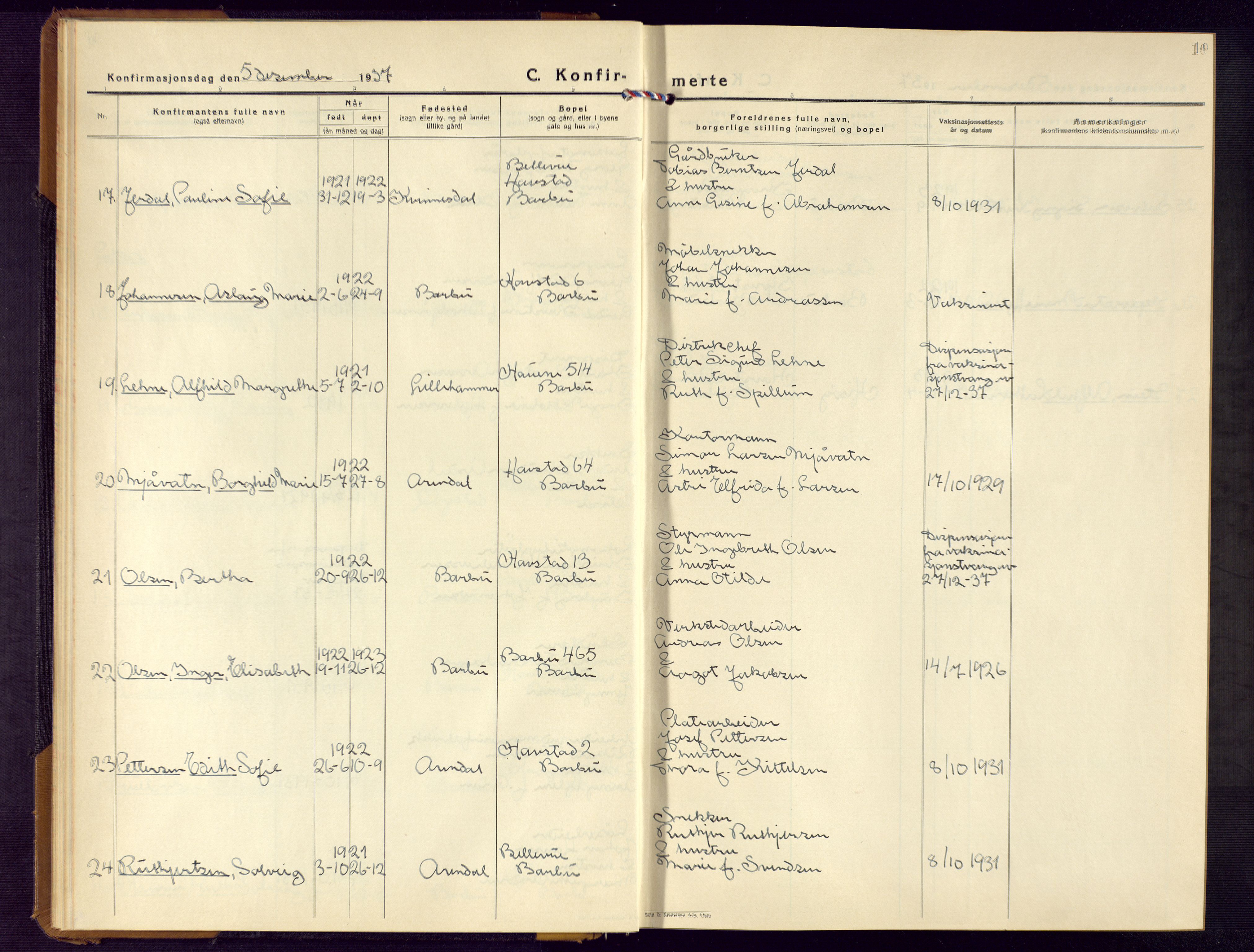 Barbu sokneprestkontor, AV/SAK-1111-0003/F/Fb/L0006: Parish register (copy) no. B 6, 1937-1947, p. 10