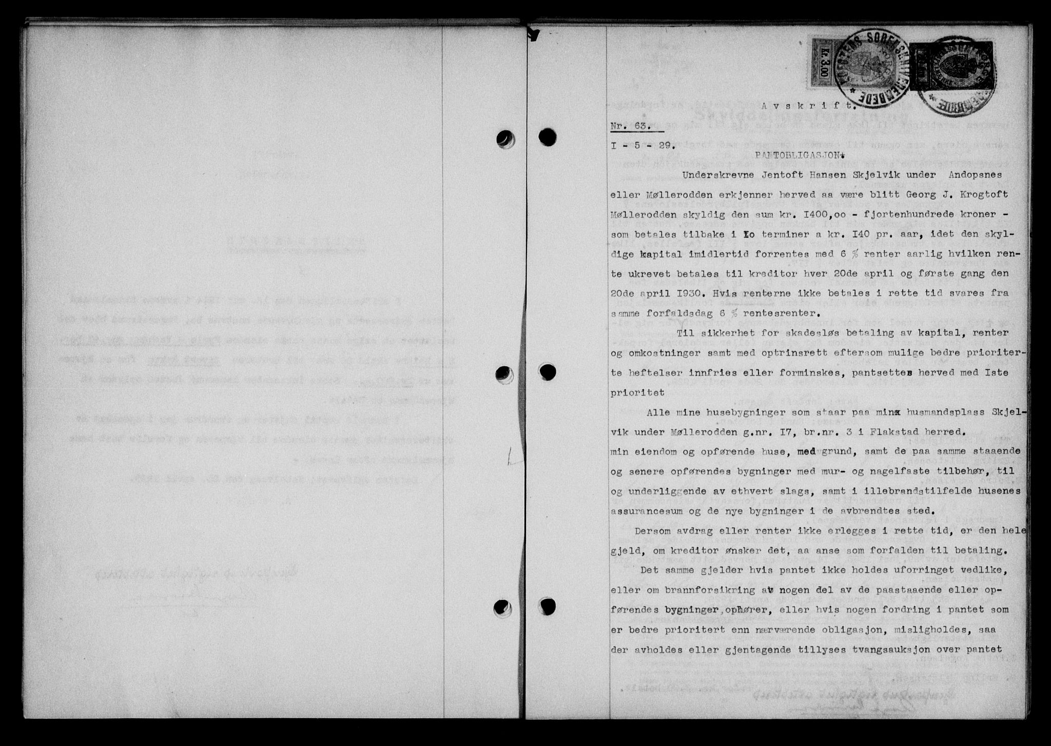 Lofoten sorenskriveri, SAT/A-0017/1/2/2C/L0019b: Mortgage book no. 19b, 1929-1929, Deed date: 01.05.1929
