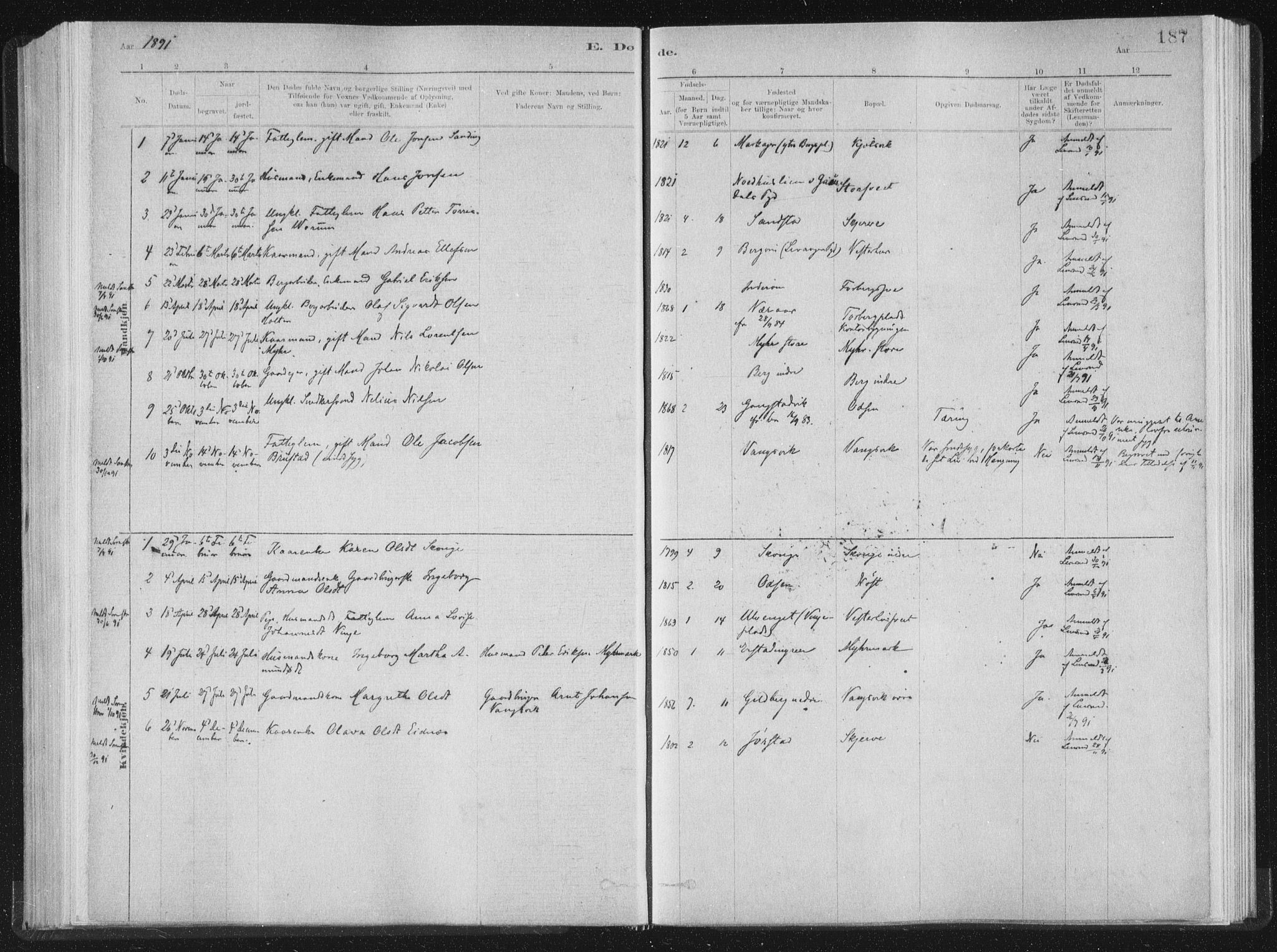 Ministerialprotokoller, klokkerbøker og fødselsregistre - Nord-Trøndelag, AV/SAT-A-1458/722/L0220: Parish register (official) no. 722A07, 1881-1908, p. 187