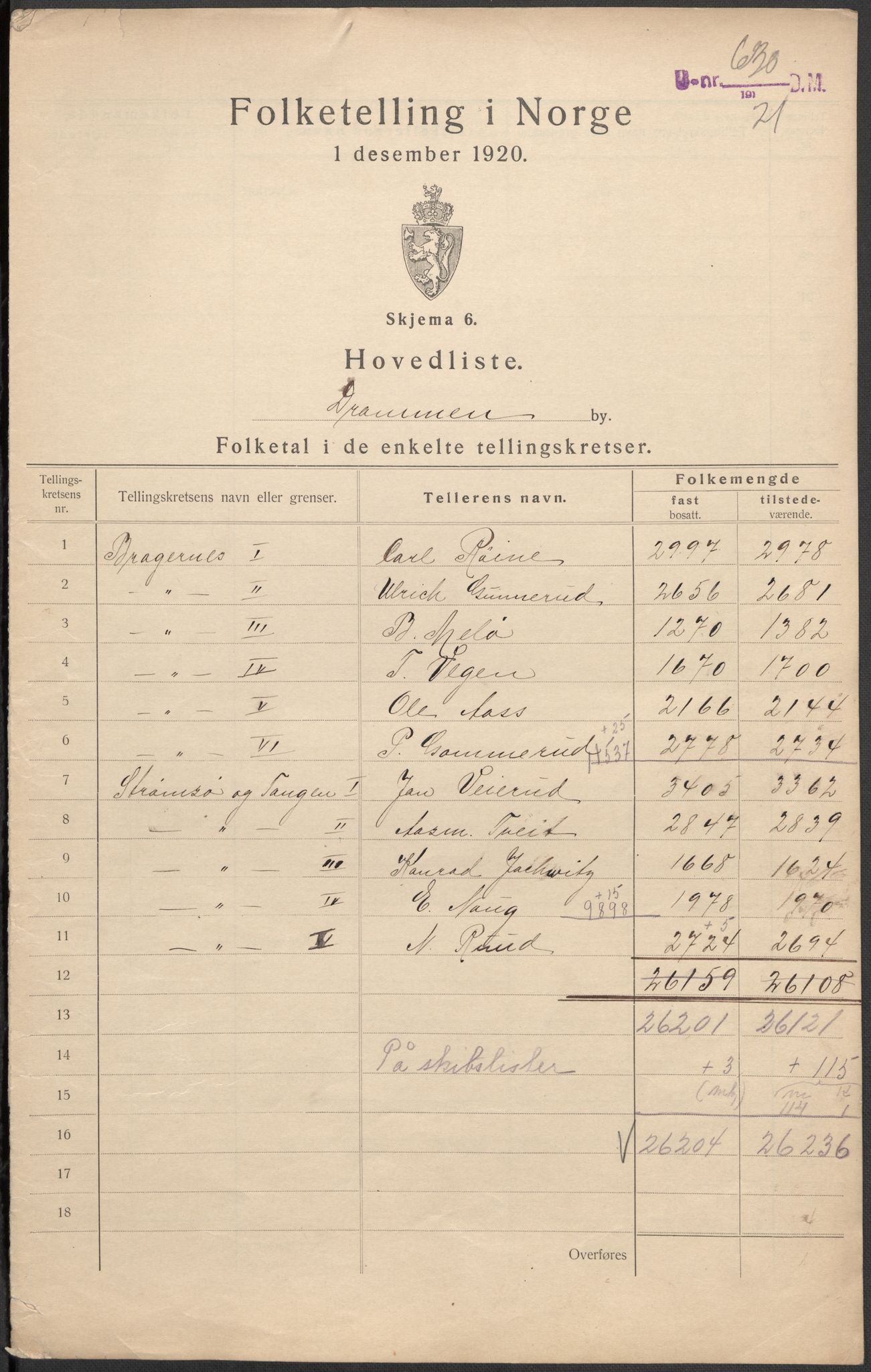 SAKO, 1920 census for Drammen, 1920, p. 2