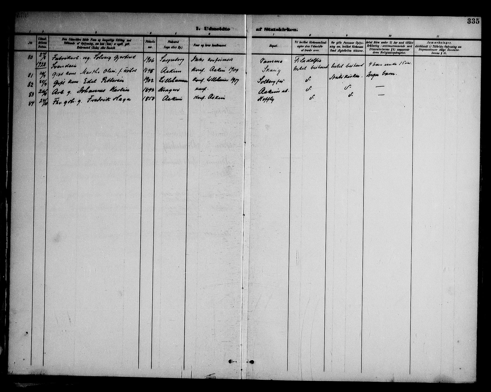 Askim prestekontor Kirkebøker, AV/SAO-A-10900/F/Fa/L0008: Parish register (official) no. 8, 1898-1912, p. 335