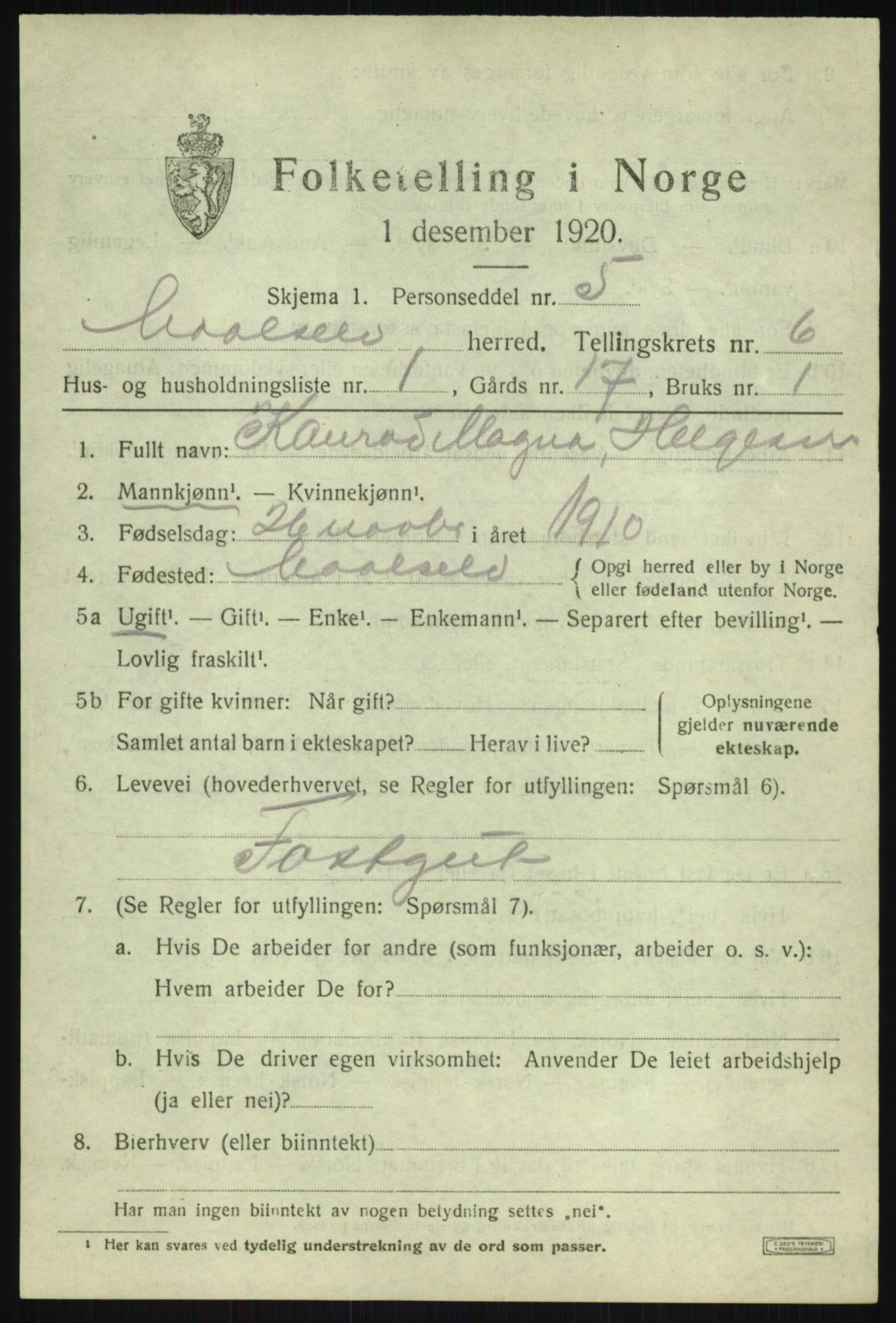 SATØ, 1920 census for Målselv, 1920, p. 3623