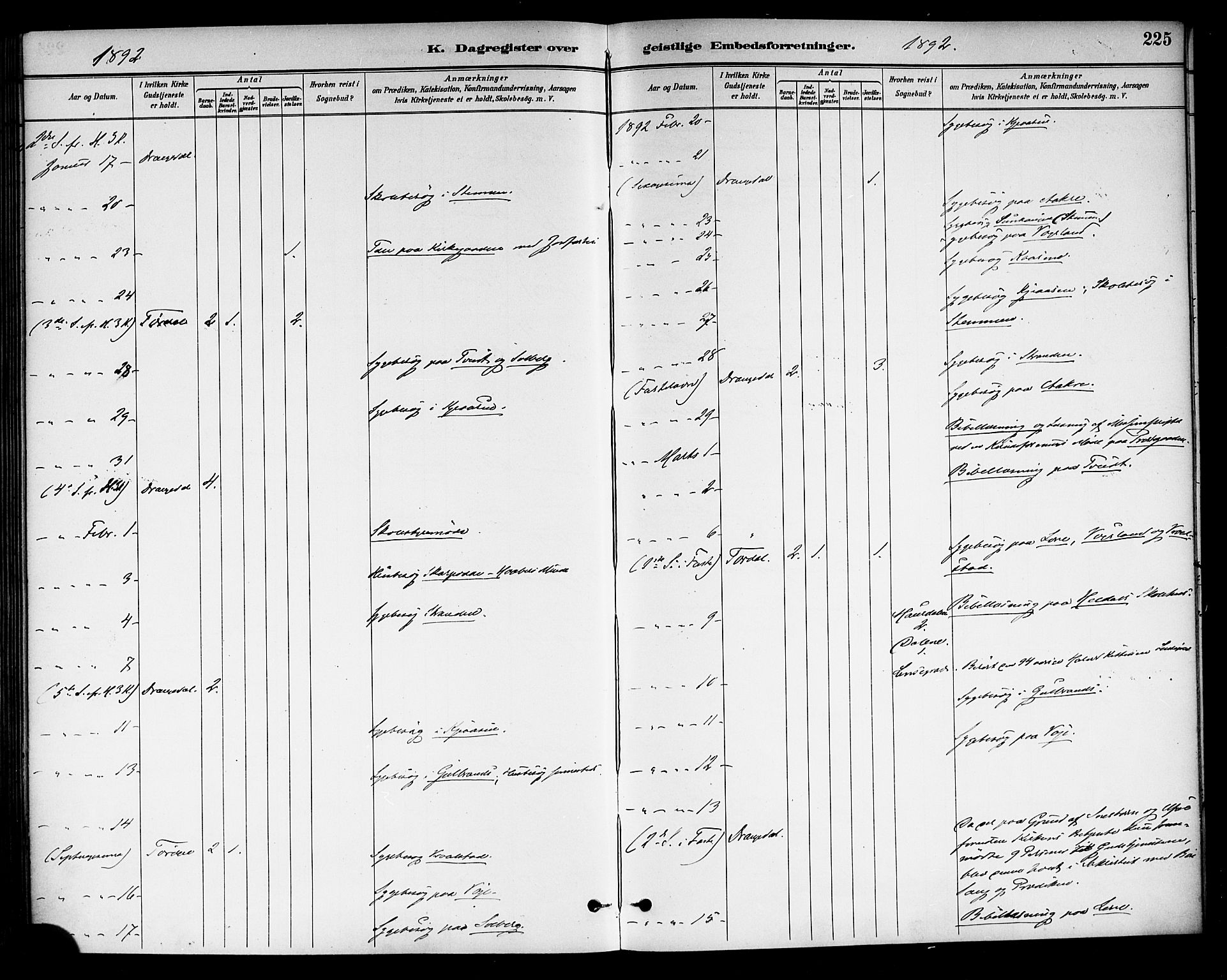 Drangedal kirkebøker, AV/SAKO-A-258/F/Fa/L0011: Parish register (official) no. 11 /1, 1885-1894, p. 225