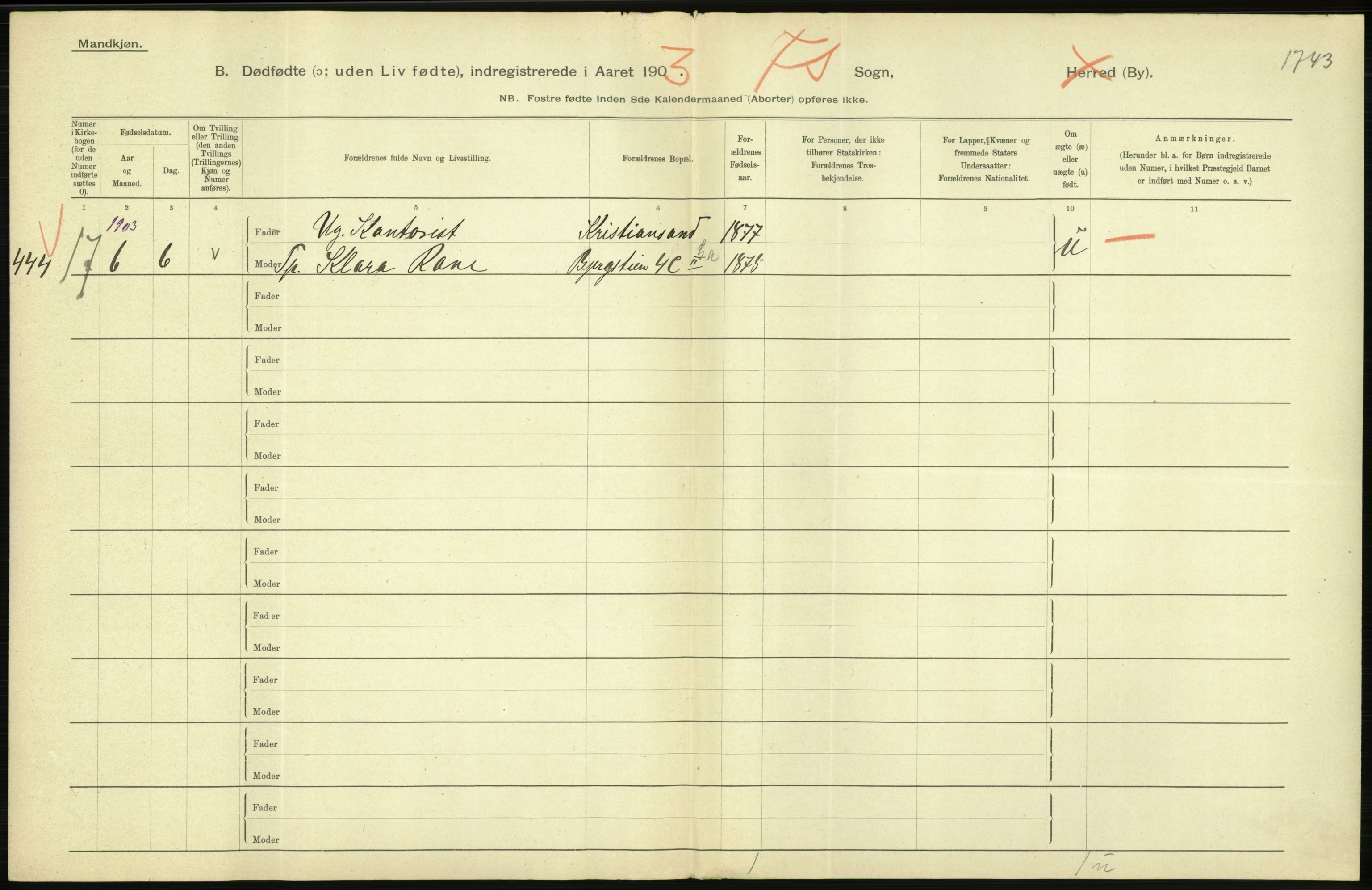 Statistisk sentralbyrå, Sosiodemografiske emner, Befolkning, AV/RA-S-2228/D/Df/Dfa/Dfaa/L0026: Smålenenes - Finnmarkens amt: Dødfødte. Byer., 1903, p. 72