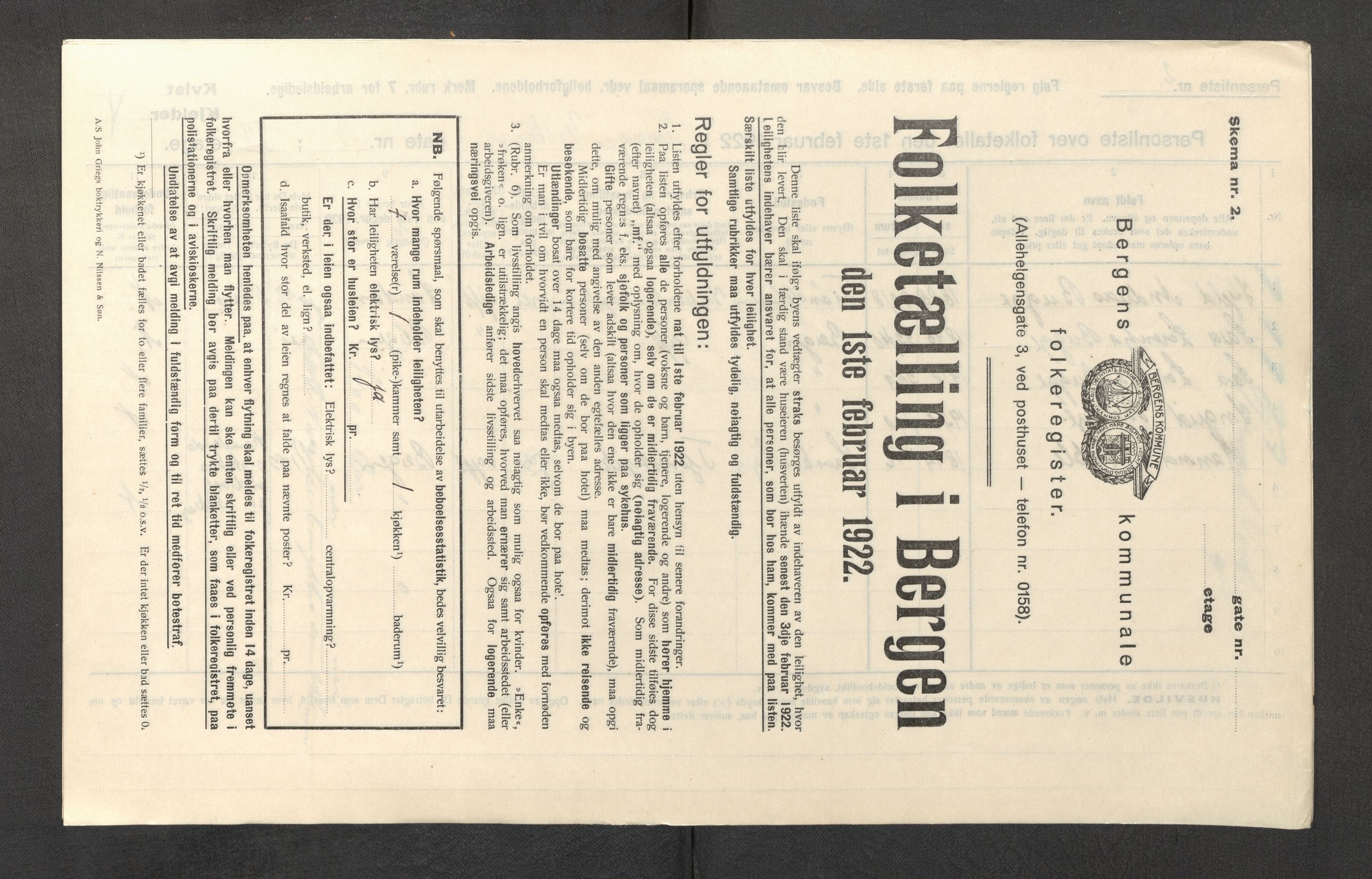 SAB, Municipal Census 1922 for Bergen, 1922, p. 44583