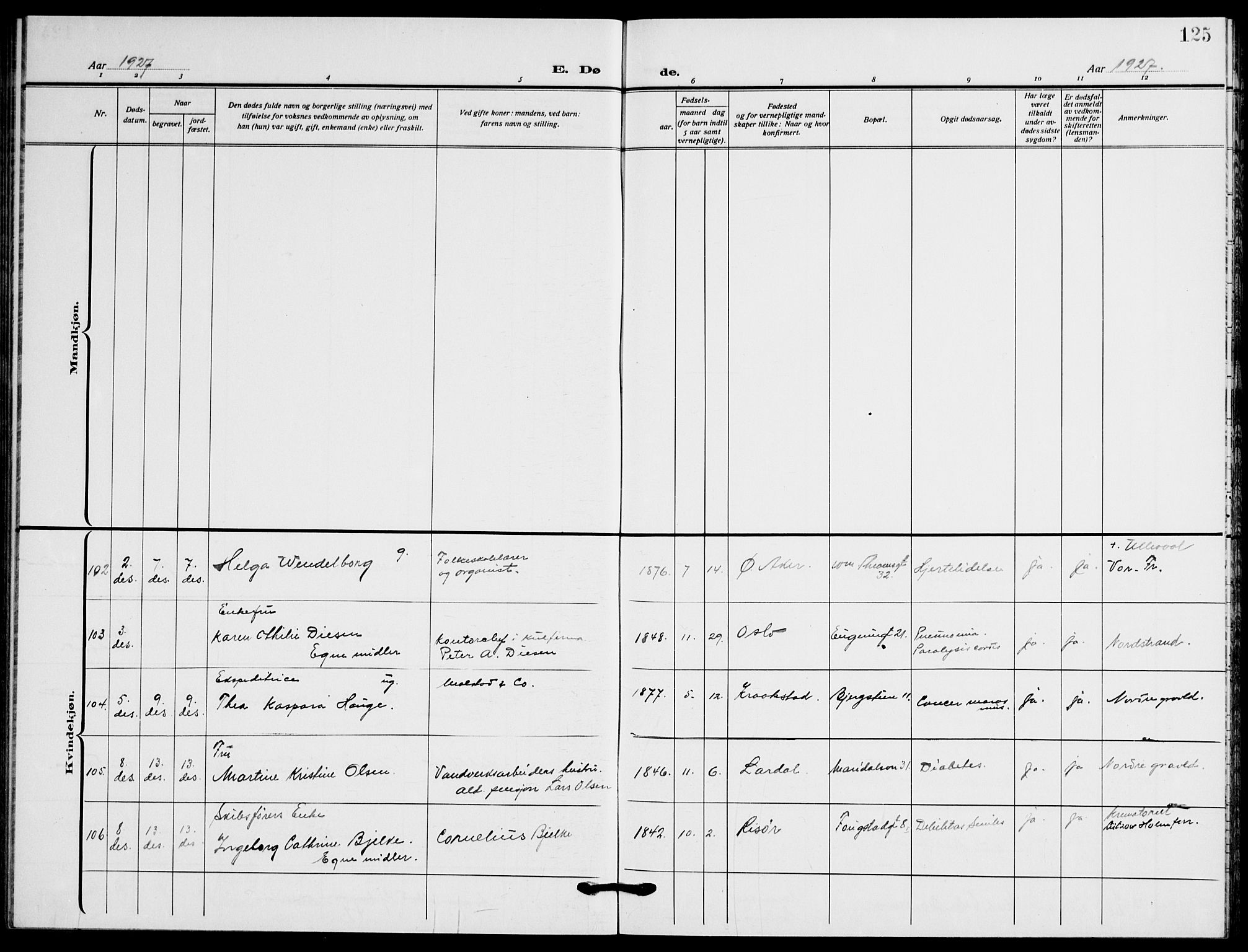 Gamle Aker prestekontor Kirkebøker, AV/SAO-A-10617a/F/L0016: Parish register (official) no. 16, 1919-1931, p. 125