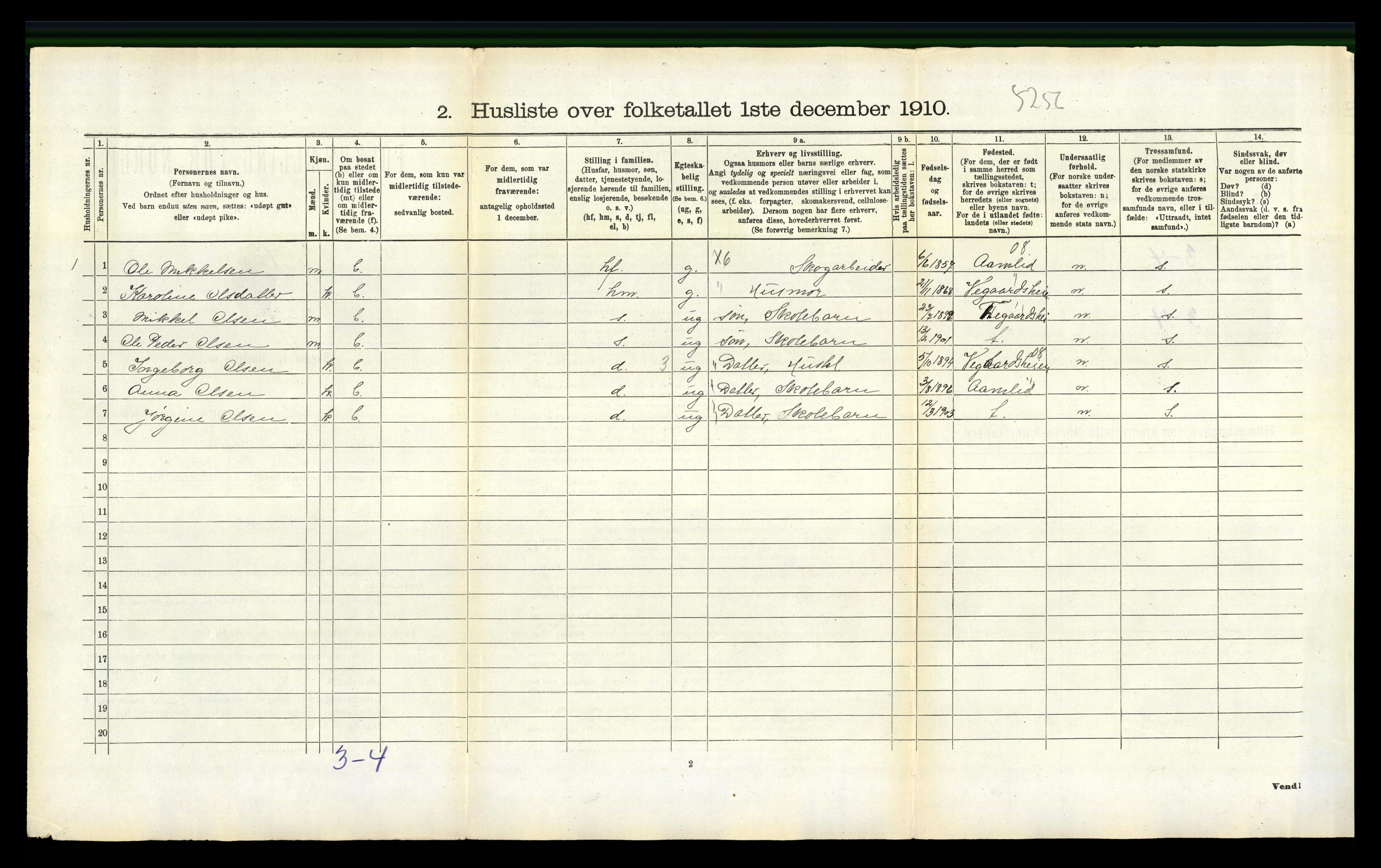 RA, 1910 census for Froland, 1910, p. 413