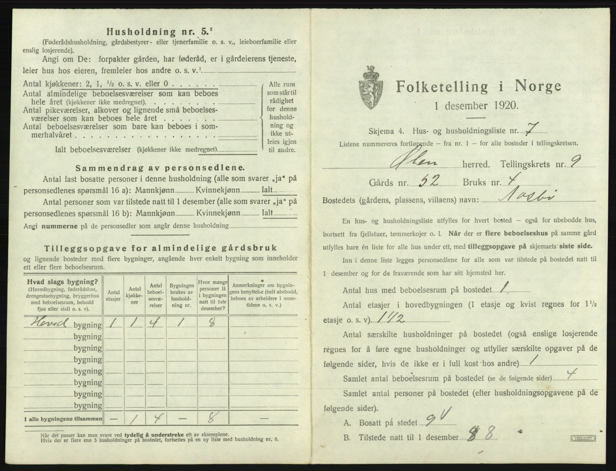 SAB, 1920 census for Ølen, 1920, p. 681