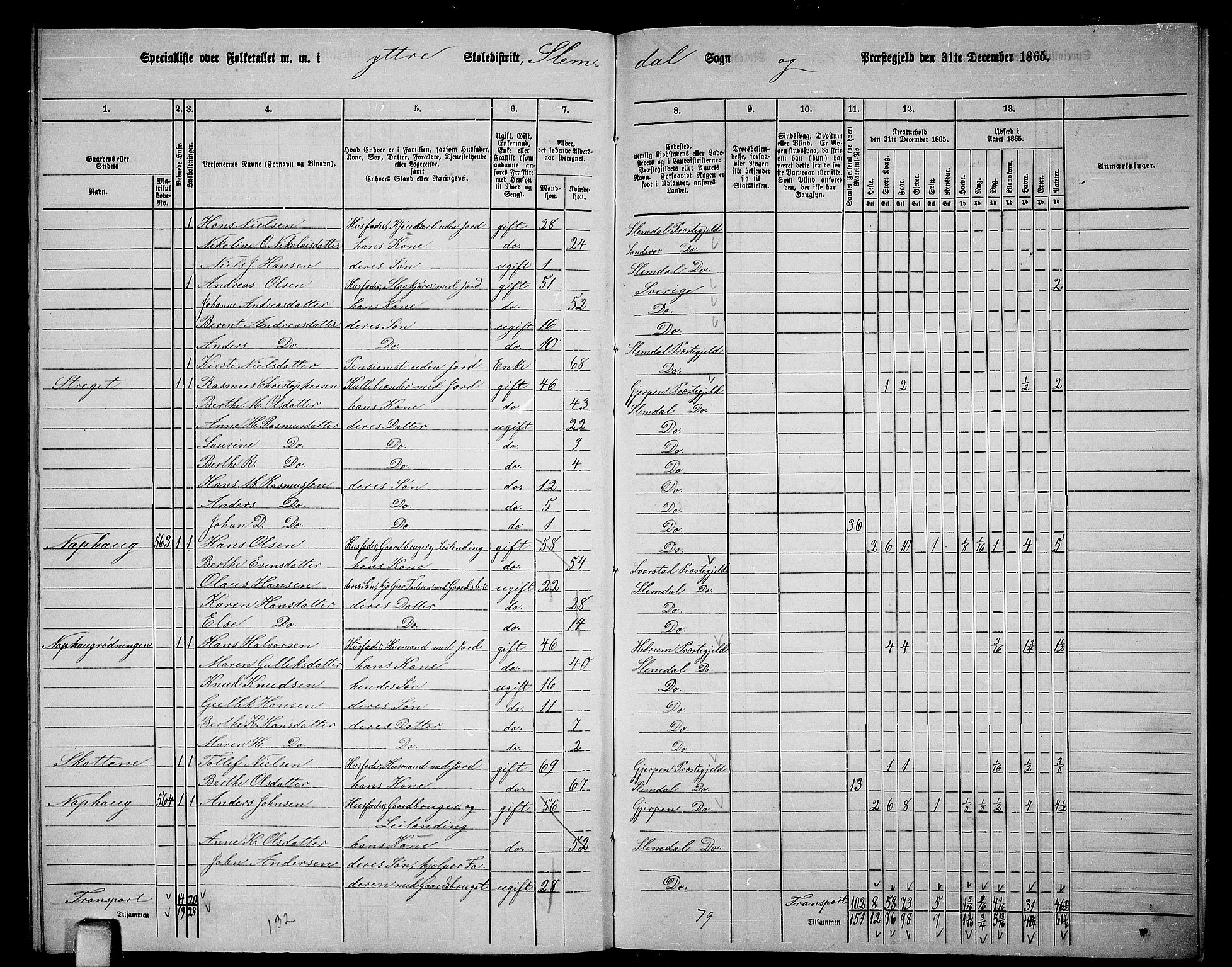 RA, 1865 census for Slemdal, 1865, p. 42