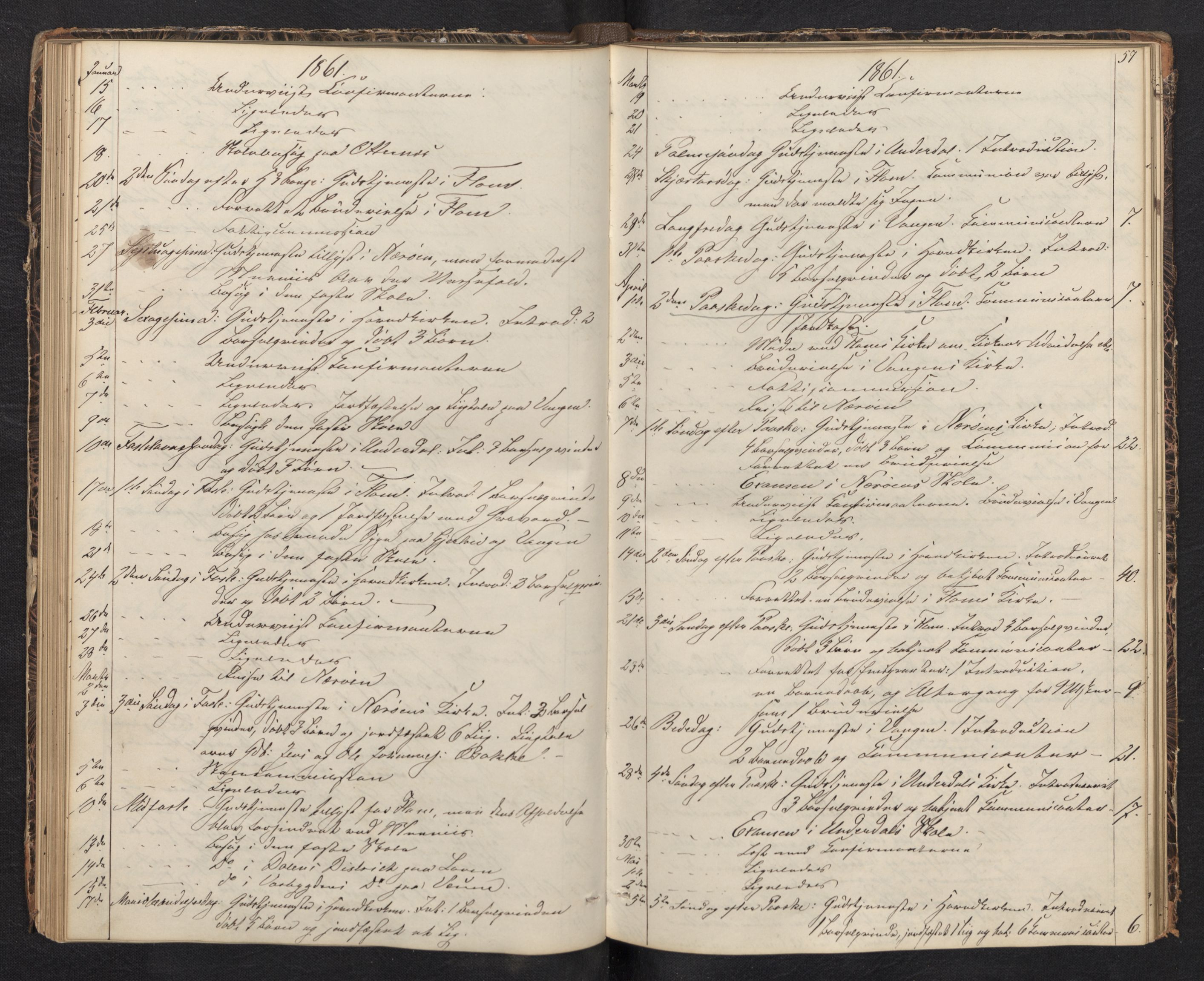 Aurland sokneprestembete, AV/SAB-A-99937/H/Ha/Haf: Diary records no. F 0, 1844-1876, p. 56b-57a