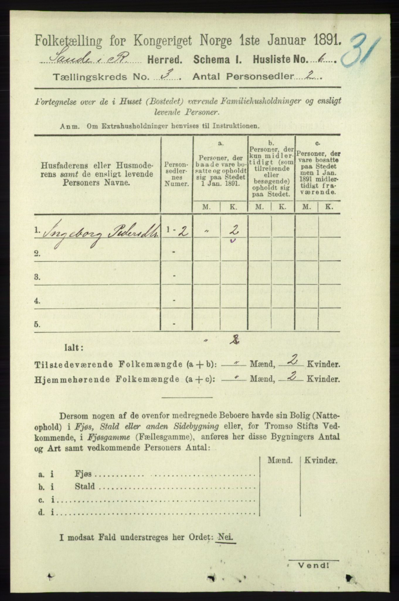 RA, 1891 census for 1135 Sauda, 1891, p. 1154