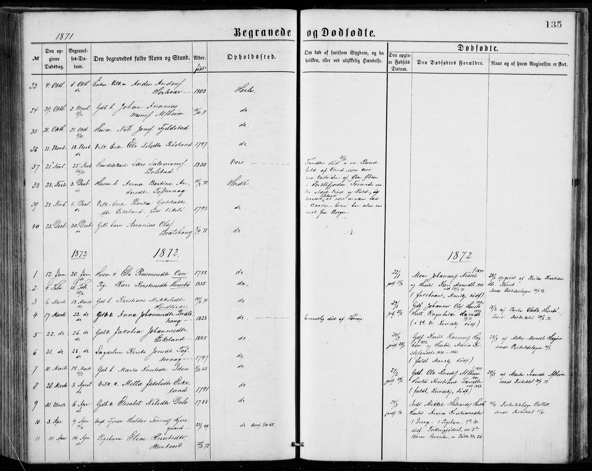 Herdla Sokneprestembete, SAB/A-75701/H/Haa: Parish register (official) no. A 2, 1869-1877, p. 135