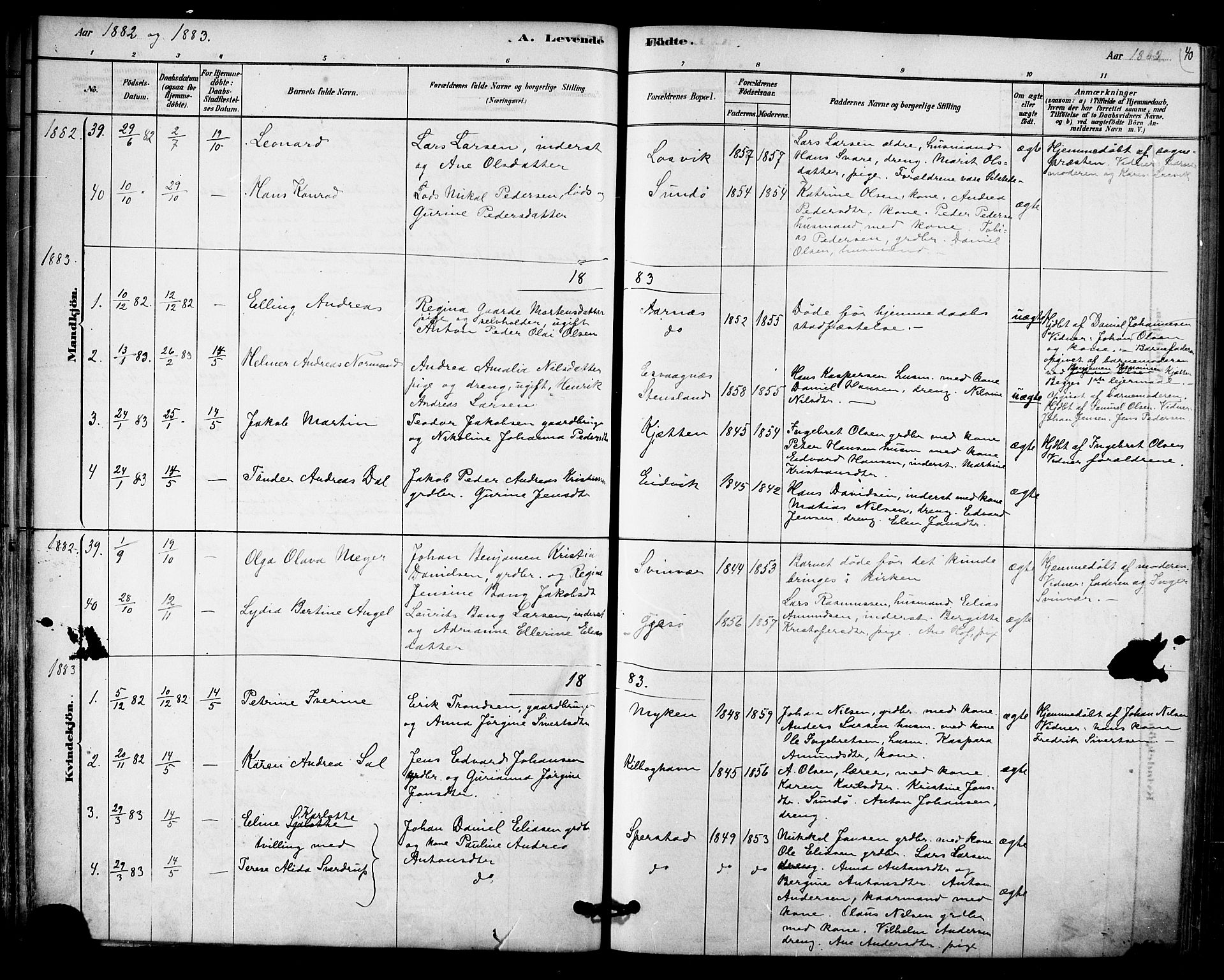 Ministerialprotokoller, klokkerbøker og fødselsregistre - Nordland, AV/SAT-A-1459/841/L0609: Parish register (official) no. 841A12, 1878-1901, p. 40