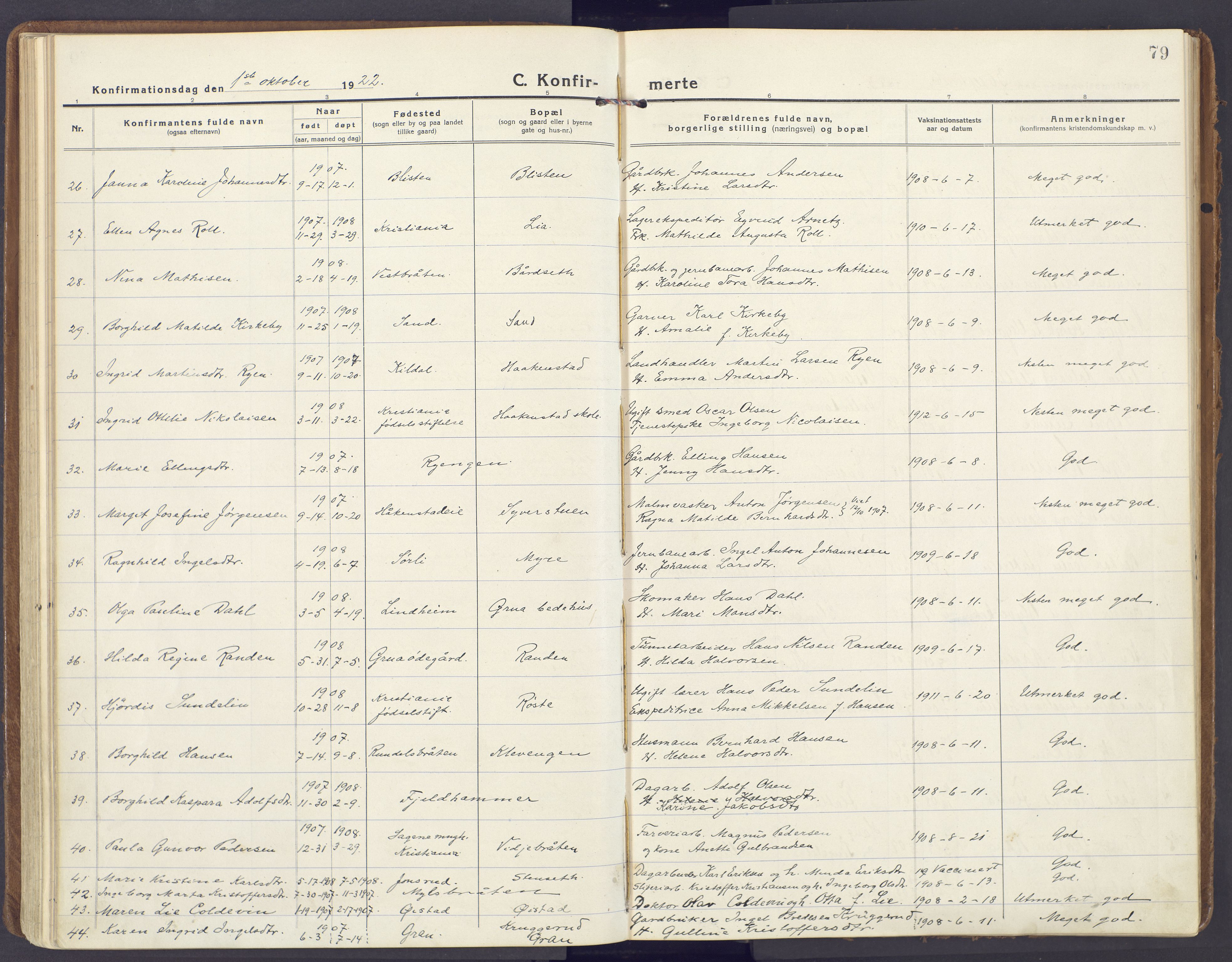 Lunner prestekontor, SAH/PREST-118/H/Ha/Haa/L0002: Parish register (official) no. 2, 1922-1931, p. 79