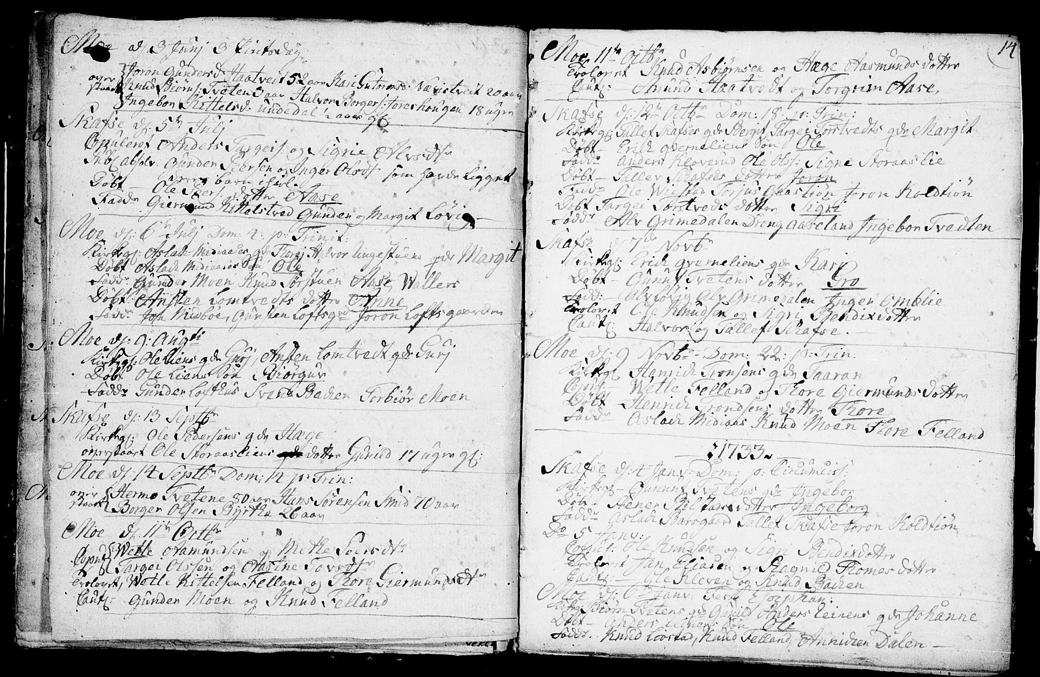 Mo kirkebøker, SAKO/A-286/F/Fa/L0001: Parish register (official) no. I 1, 1724-1748, p. 14