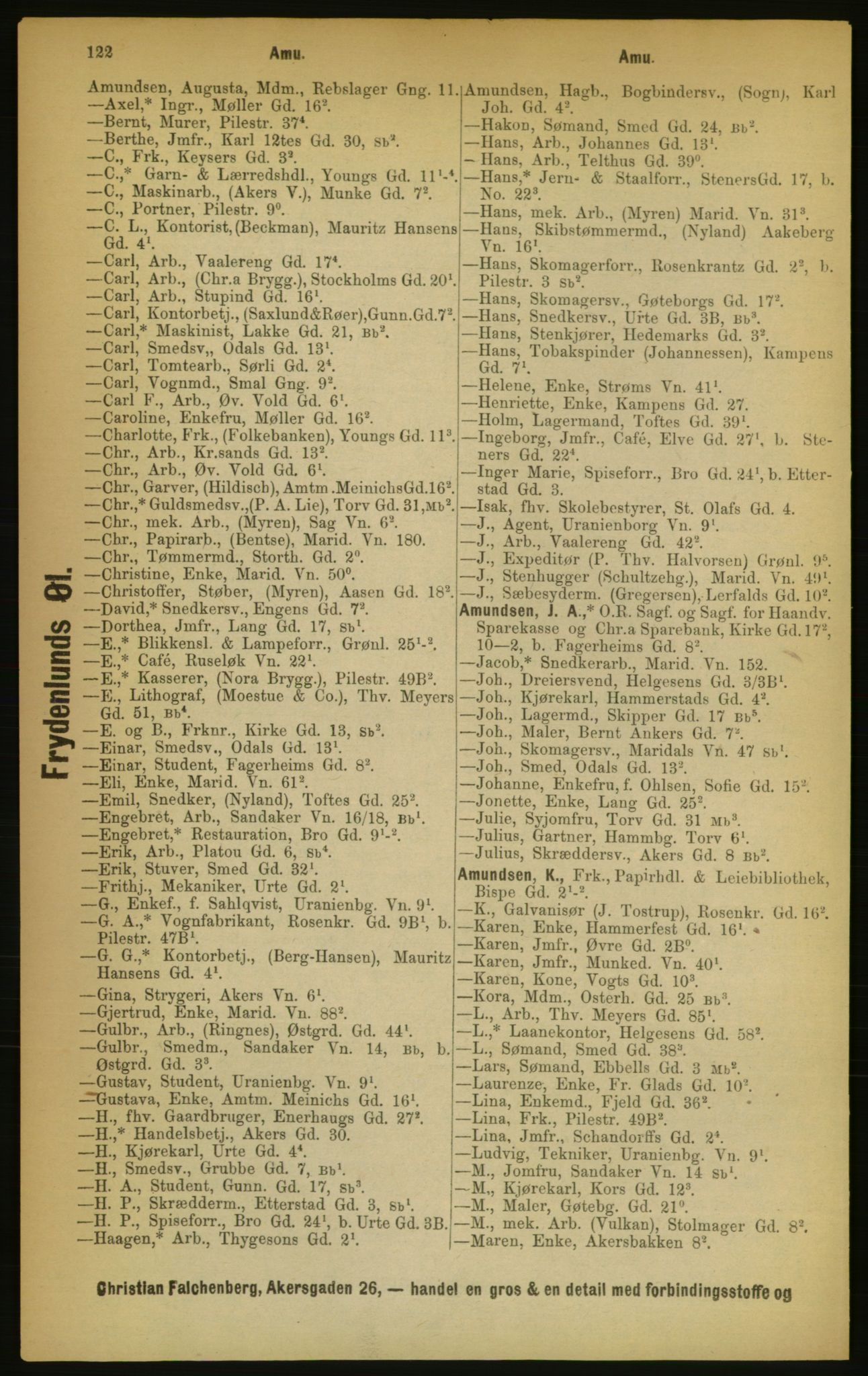 Kristiania/Oslo adressebok, PUBL/-, 1889, p. 122