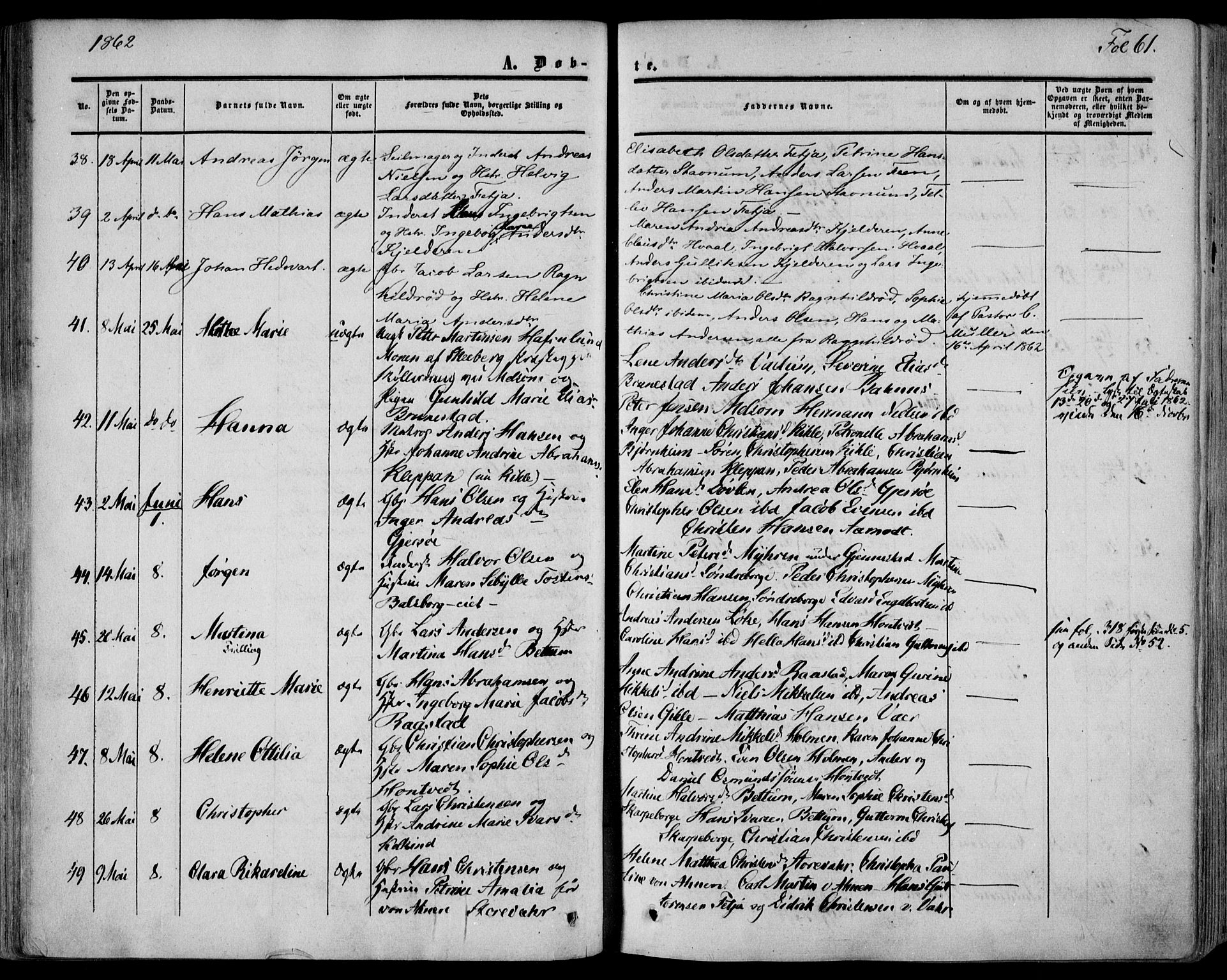 Stokke kirkebøker, AV/SAKO-A-320/F/Fa/L0008: Parish register (official) no. I 8, 1858-1871, p. 61