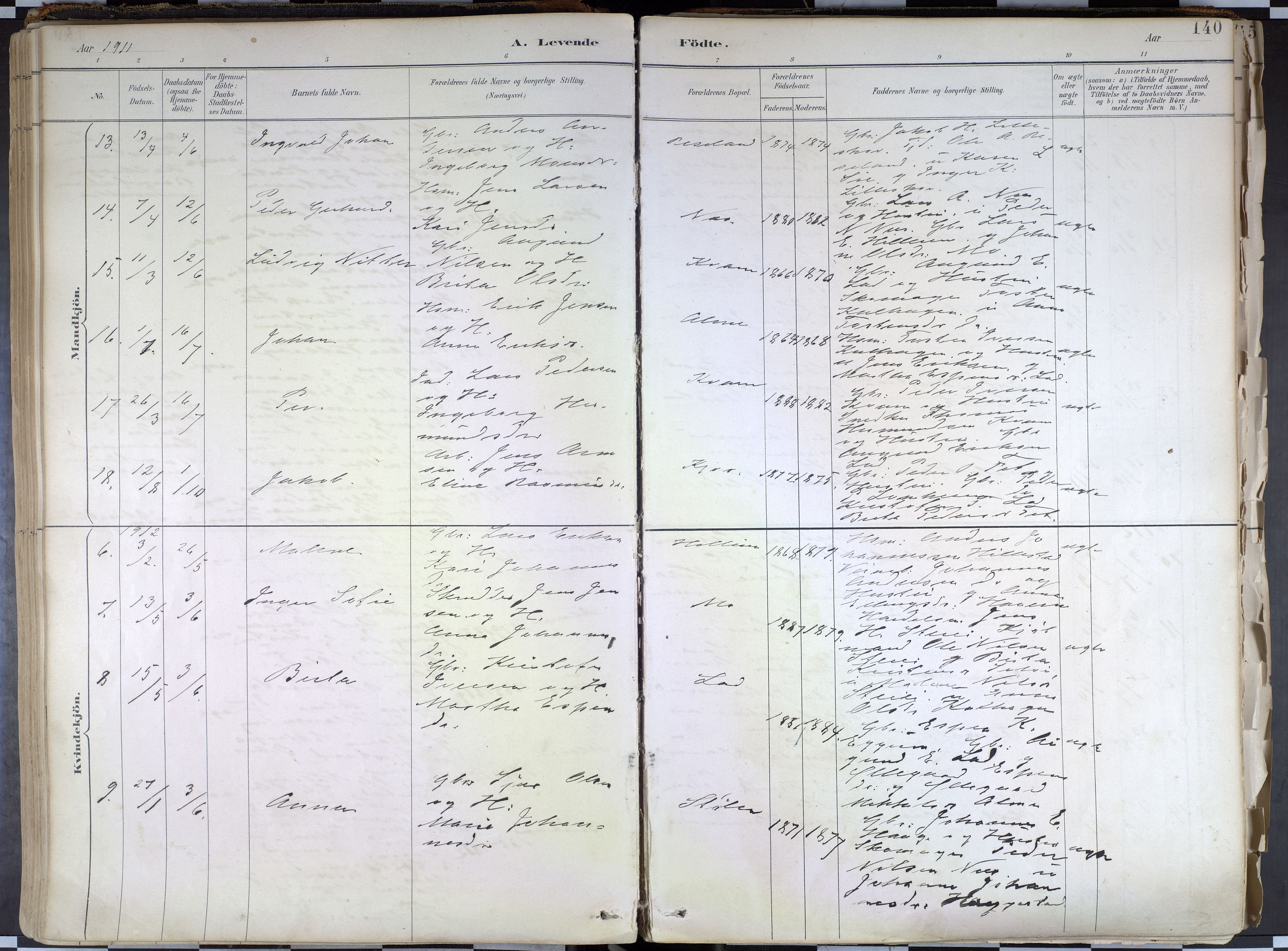 Hafslo sokneprestembete, AV/SAB-A-80301/H/Haa/Haab/L0001: Parish register (official) no. B 1, 1886-1945, p. 140