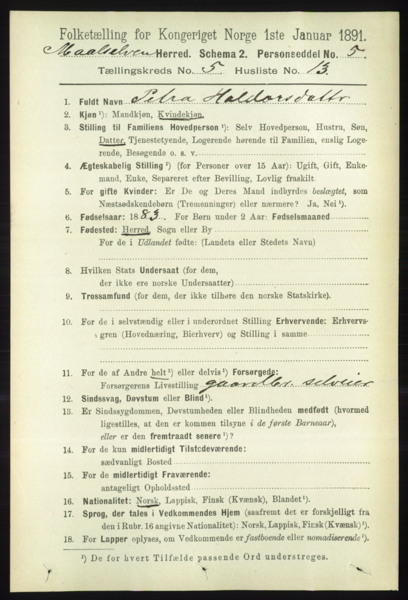 RA, 1891 census for 1924 Målselv, 1891, p. 1717
