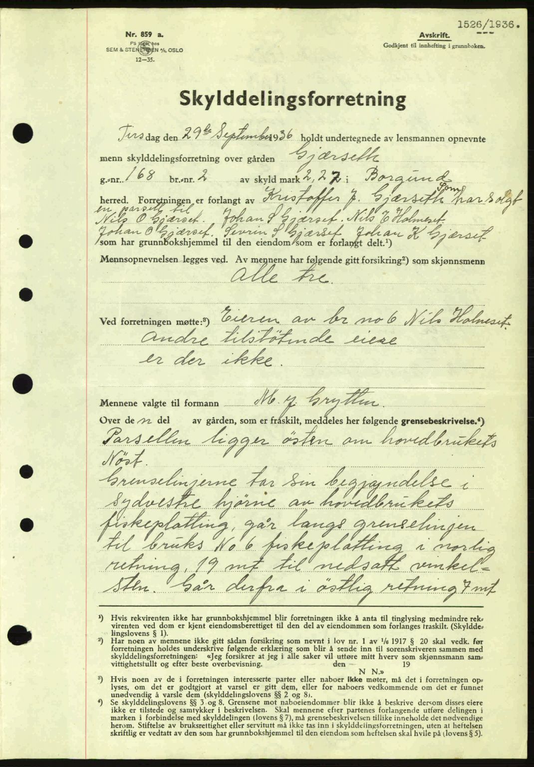 Nordre Sunnmøre sorenskriveri, AV/SAT-A-0006/1/2/2C/2Ca: Mortgage book no. A2, 1936-1937, Diary no: : 1526/1936