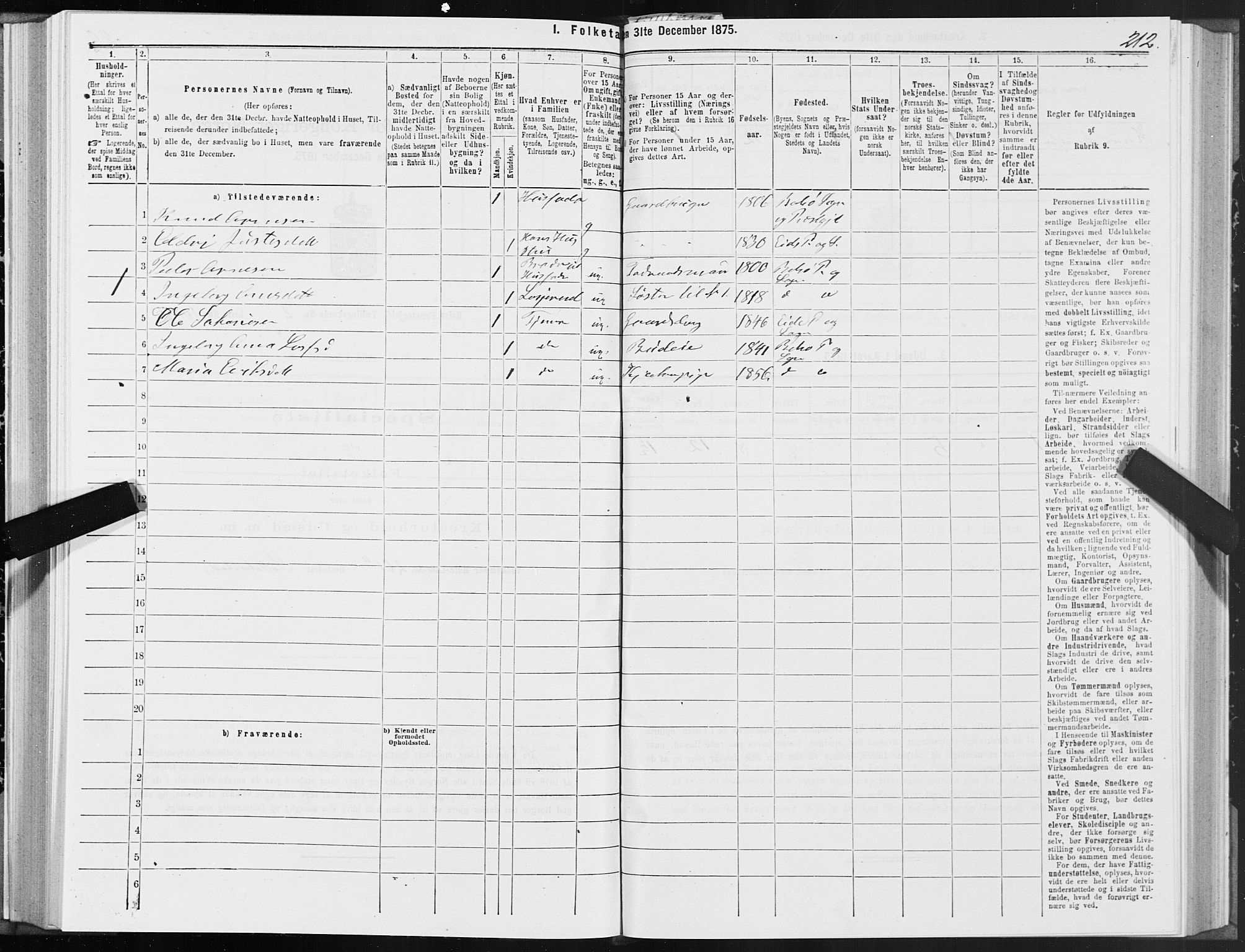 SAT, 1875 census for 1544P Bolsøy, 1875, p. 2212