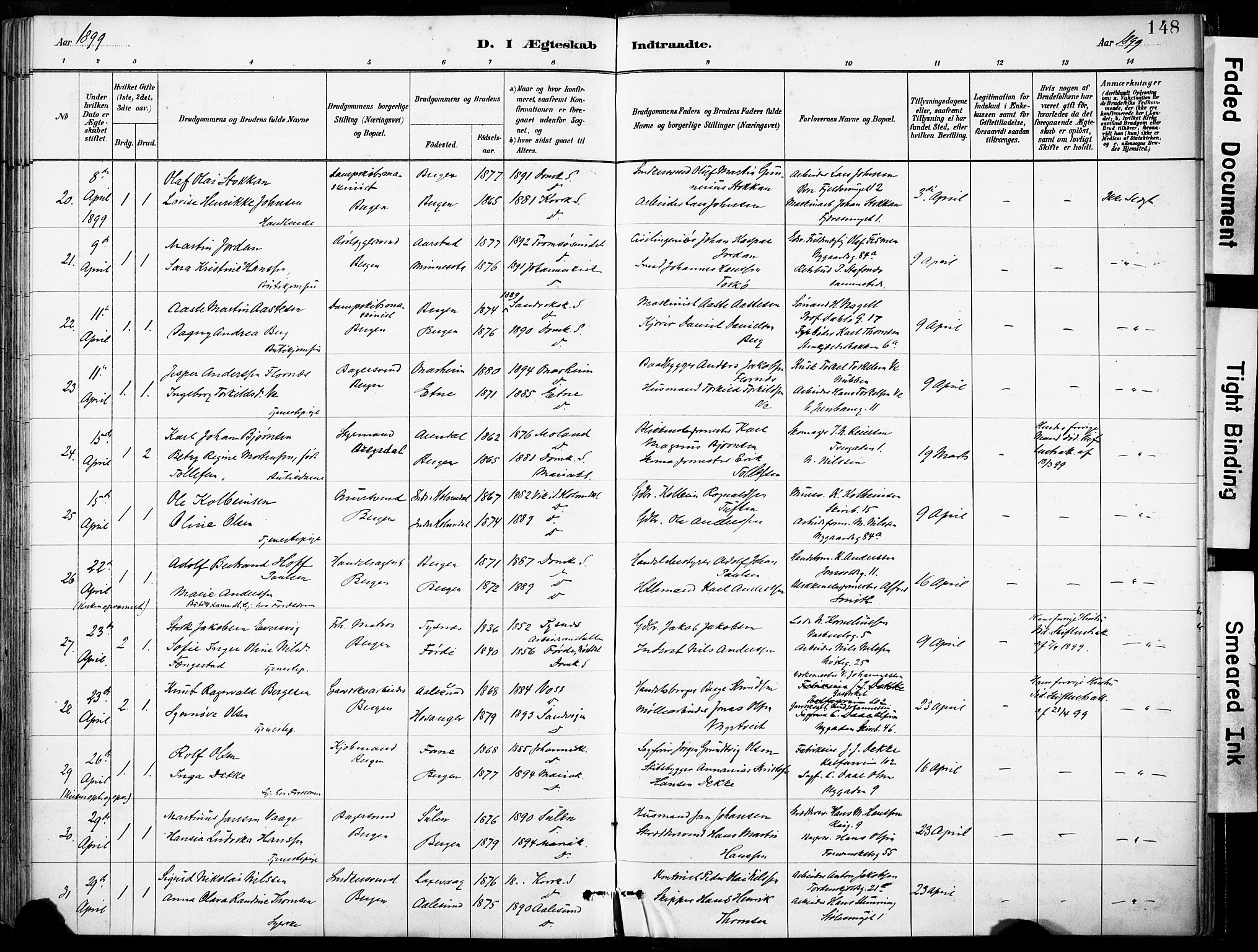 Domkirken sokneprestembete, AV/SAB-A-74801/H/Haa/L0037: Parish register (official) no. D 4, 1880-1907, p. 148