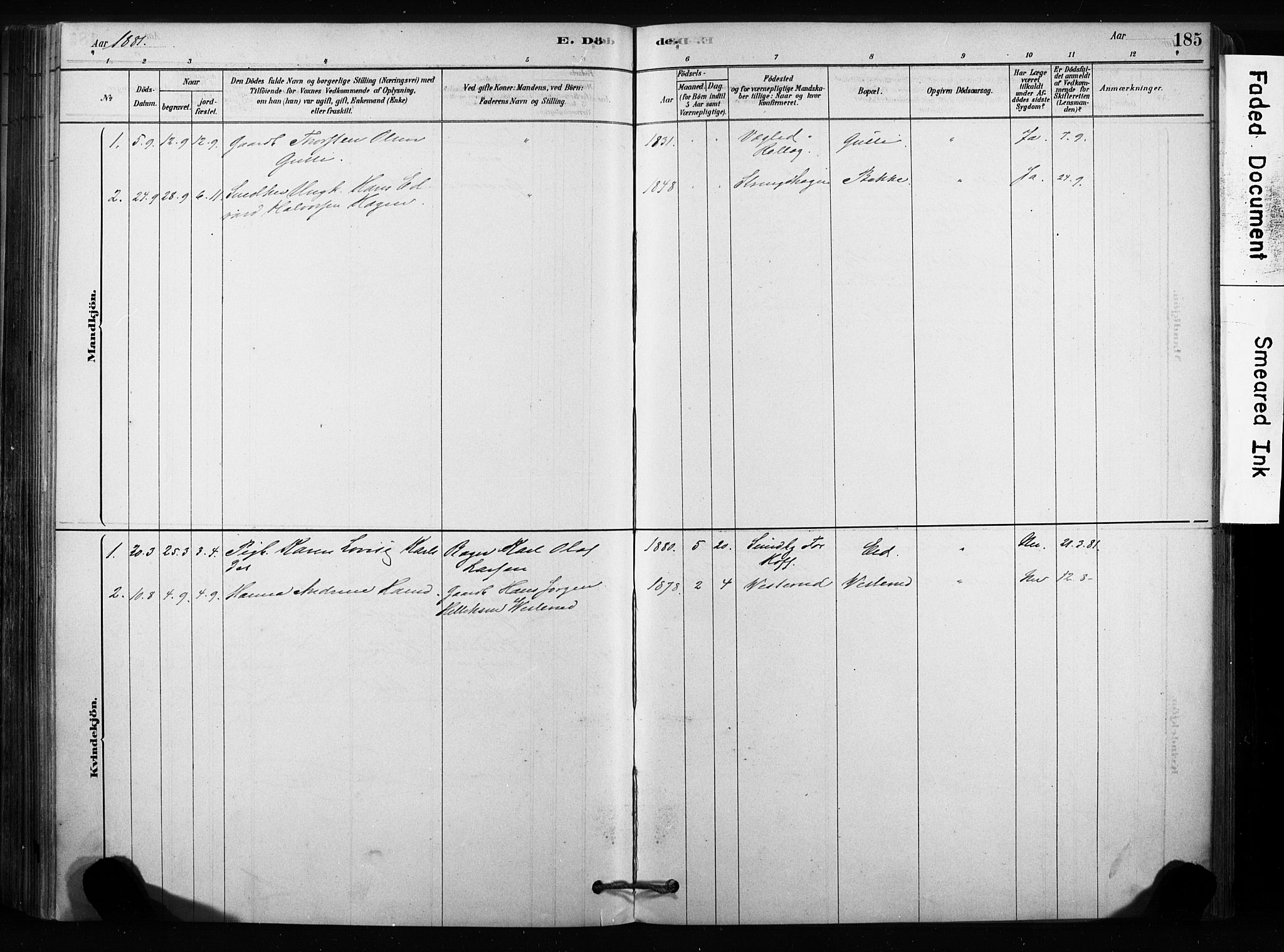 Sandsvær kirkebøker, AV/SAKO-A-244/F/Fc/L0001: Parish register (official) no. III 1, 1878-1923, p. 185