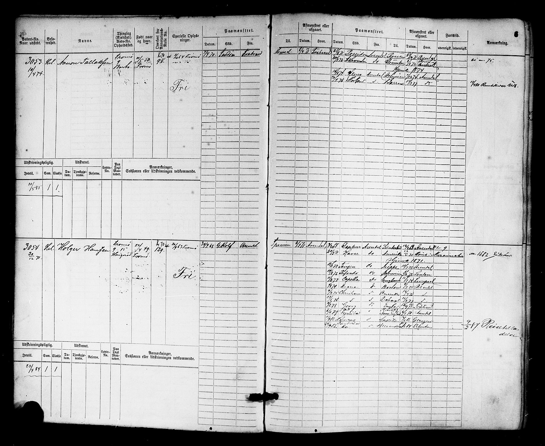 Arendal mønstringskrets, AV/SAK-2031-0012/F/Fb/L0014: Hovedrulle nr 3045-3806, S-12, 1868-1900, p. 7