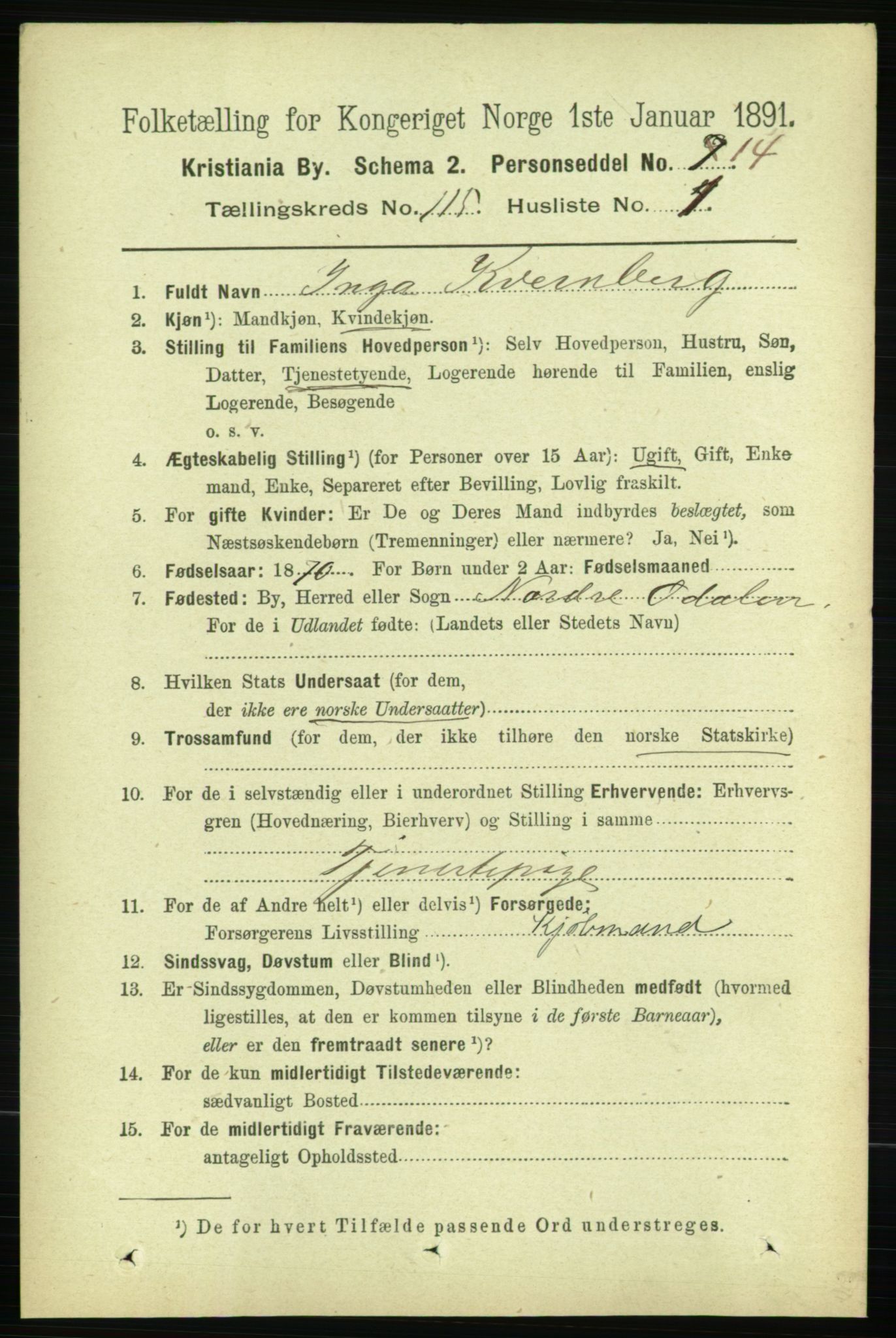 RA, 1891 census for 0301 Kristiania, 1891, p. 61624