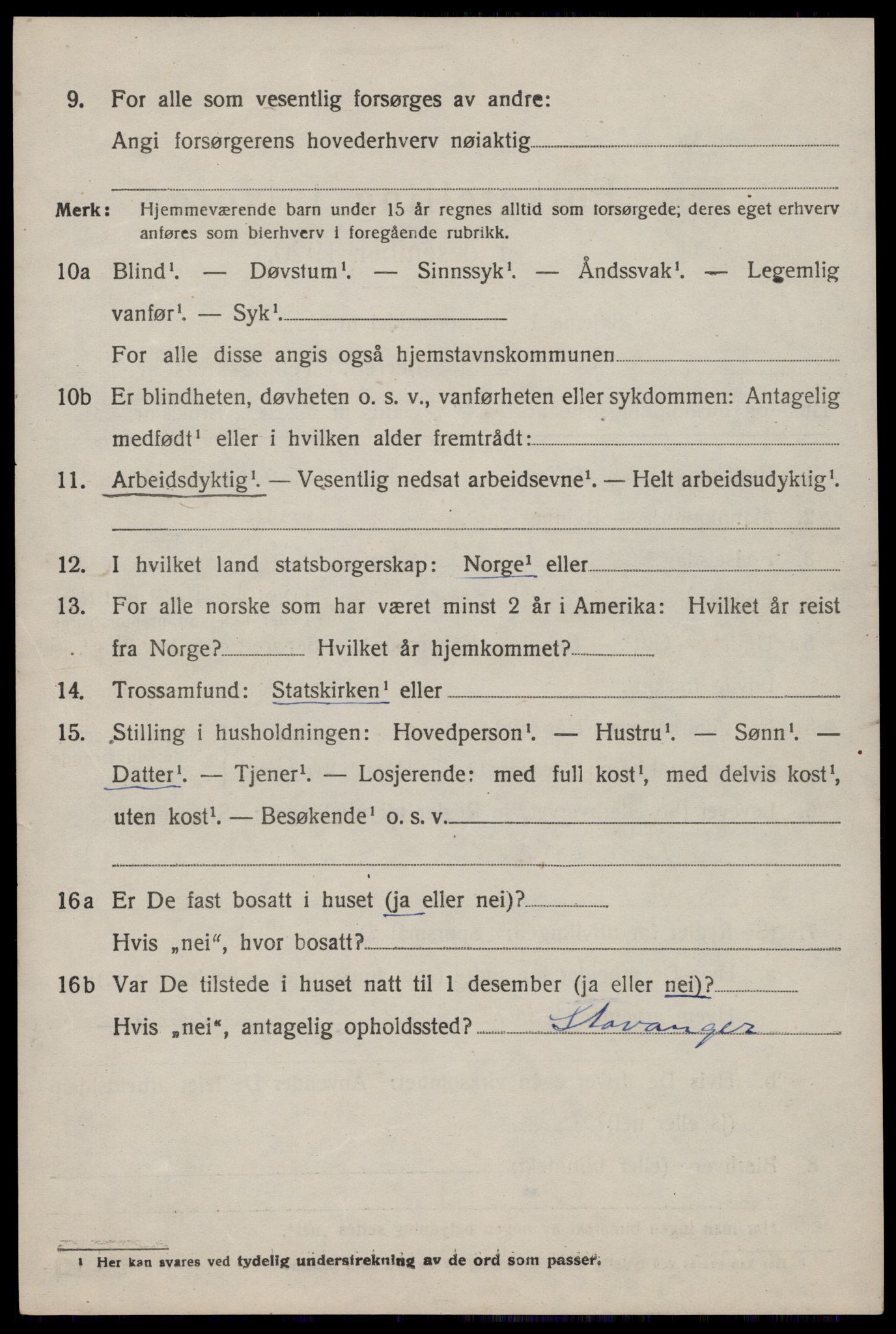 SAST, 1920 census for Suldal, 1920, p. 1591