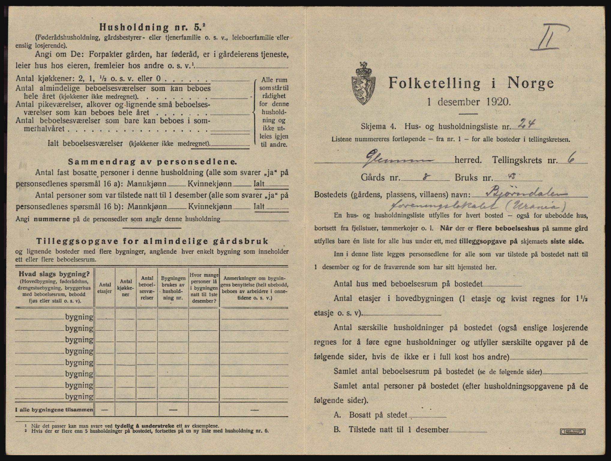 SAO, 1920 census for Glemmen, 1920, p. 2205