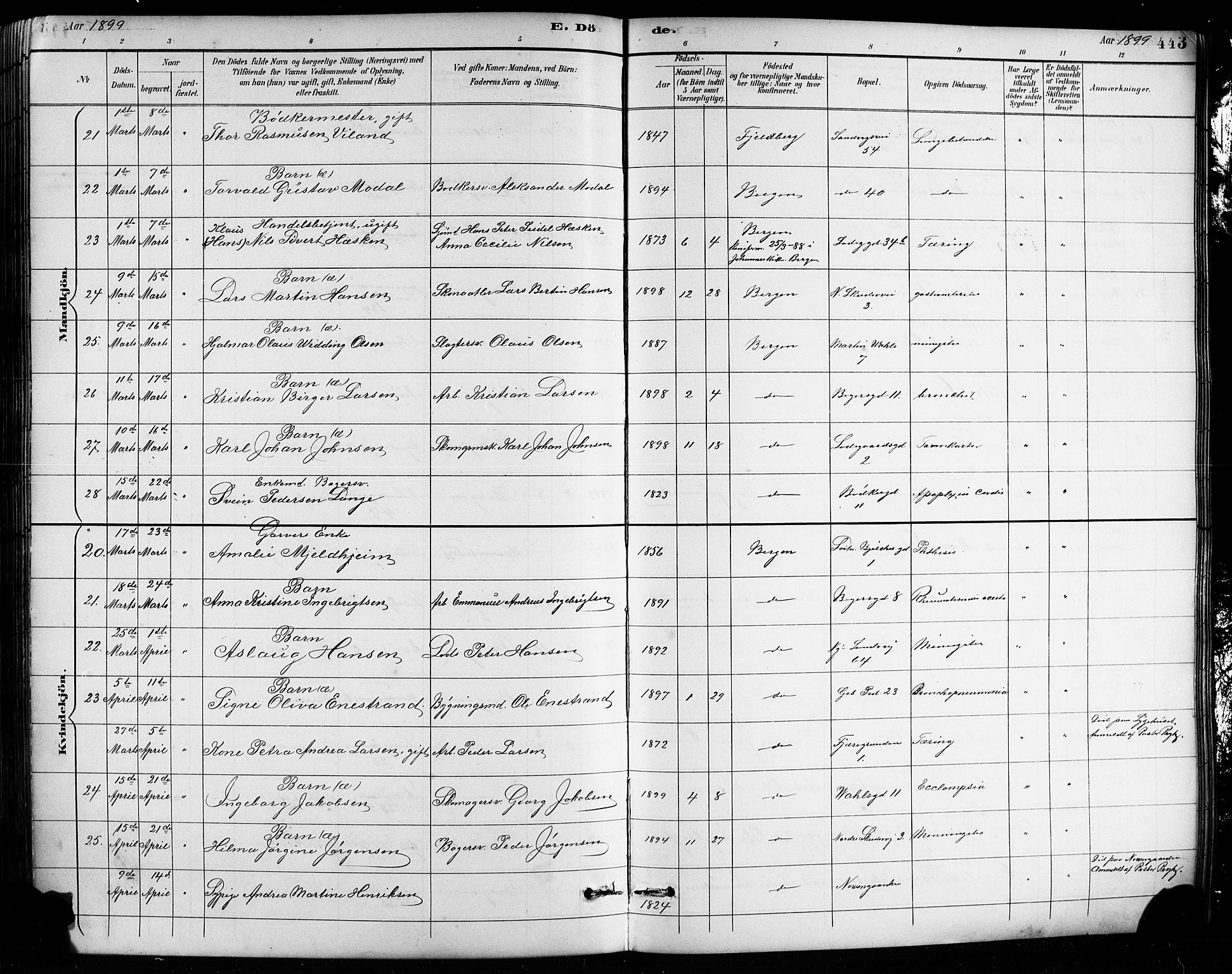 Sandviken Sokneprestembete, AV/SAB-A-77601/H/Hb/L0002: Parish register (copy) no. A 3, 1888-1902, p. 443