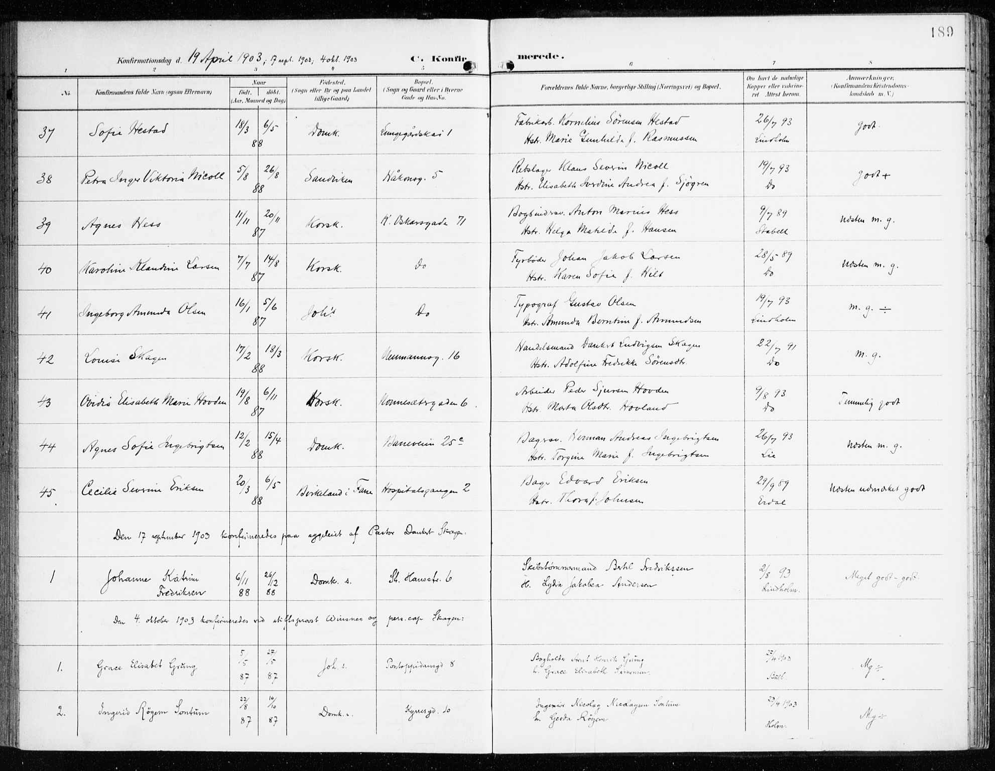 Domkirken sokneprestembete, AV/SAB-A-74801/H/Haa/L0031: Parish register (official) no. C 6, 1898-1915, p. 189