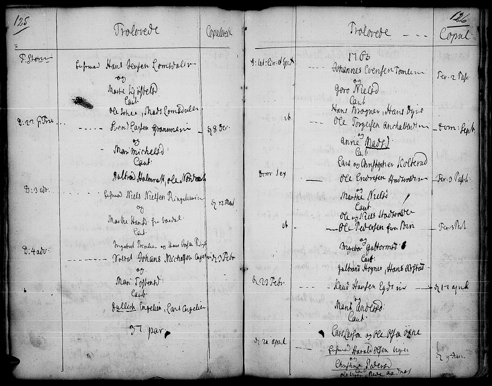 Land prestekontor, AV/SAH-PREST-120/H/Ha/Haa/L0003: Parish register (official) no. 3, 1733-1764, p. 125-126