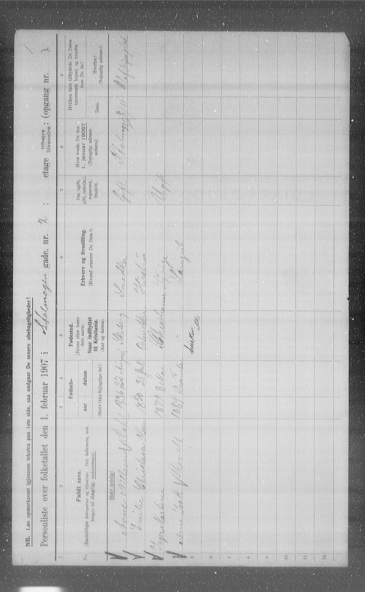 OBA, Municipal Census 1907 for Kristiania, 1907, p. 52199