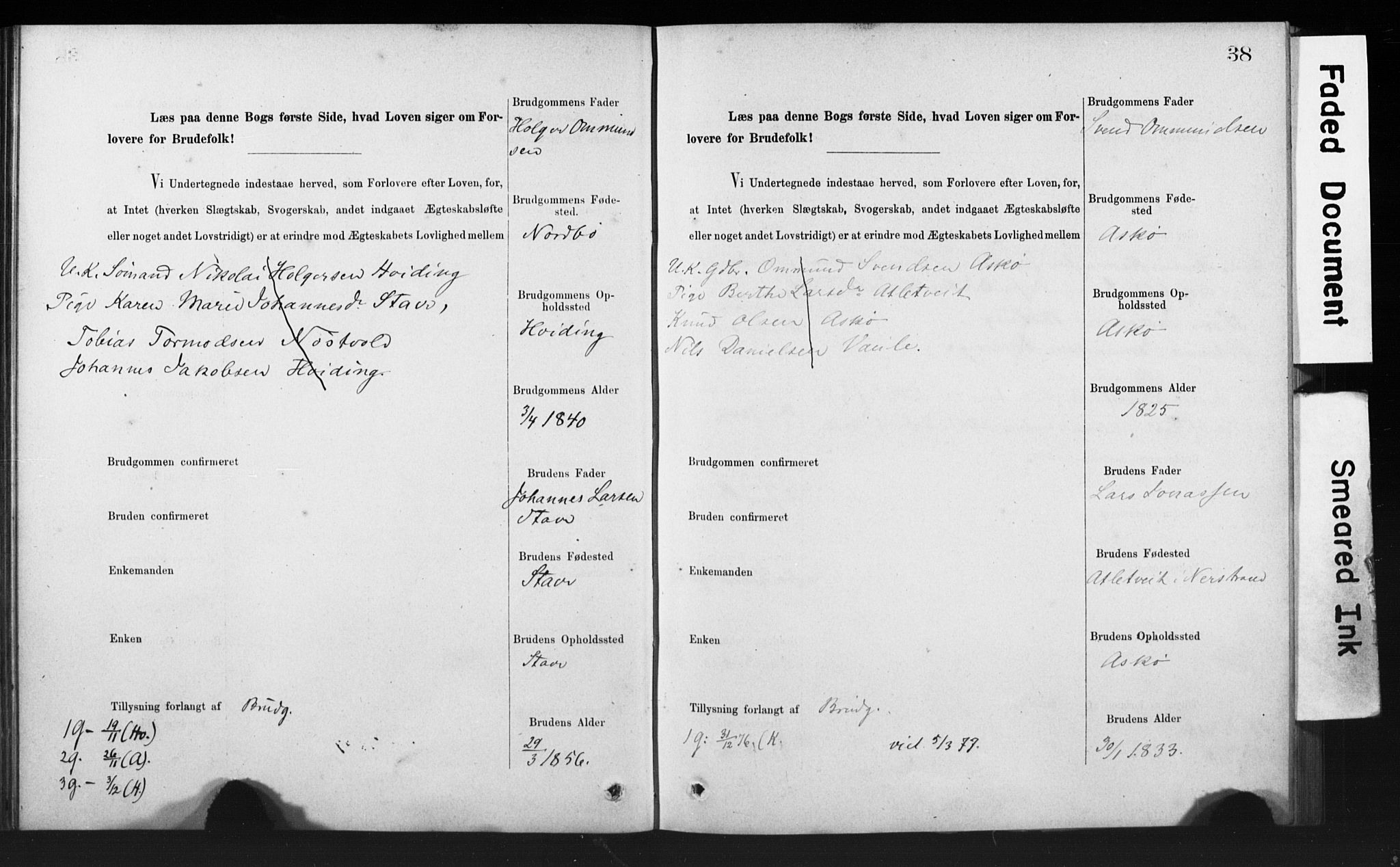 Rennesøy sokneprestkontor, SAST/A -101827/I/Ie/L0001: Banns register no. 1, 1873-1898, p. 38