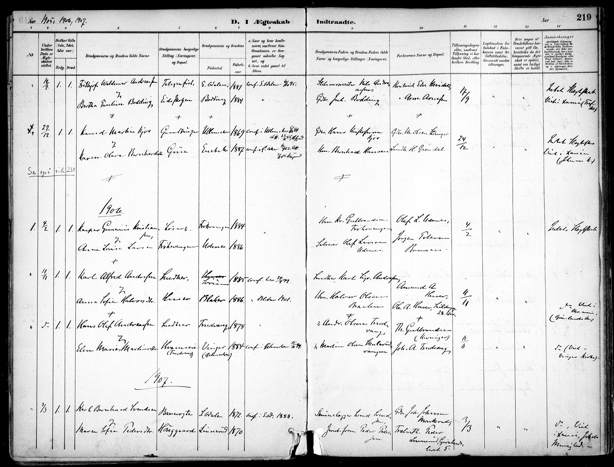 Nes prestekontor Kirkebøker, SAO/A-10410/F/Fc/L0002: Parish register (official) no. IIi 2, 1882-1916, p. 219