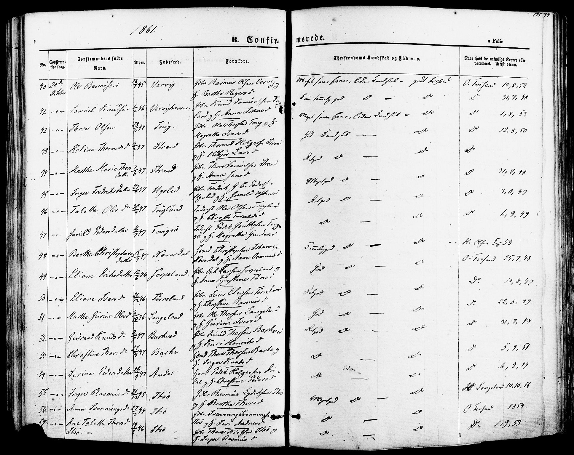 Strand sokneprestkontor, AV/SAST-A-101828/H/Ha/Haa/L0007: Parish register (official) no. A 7, 1855-1881, p. 175