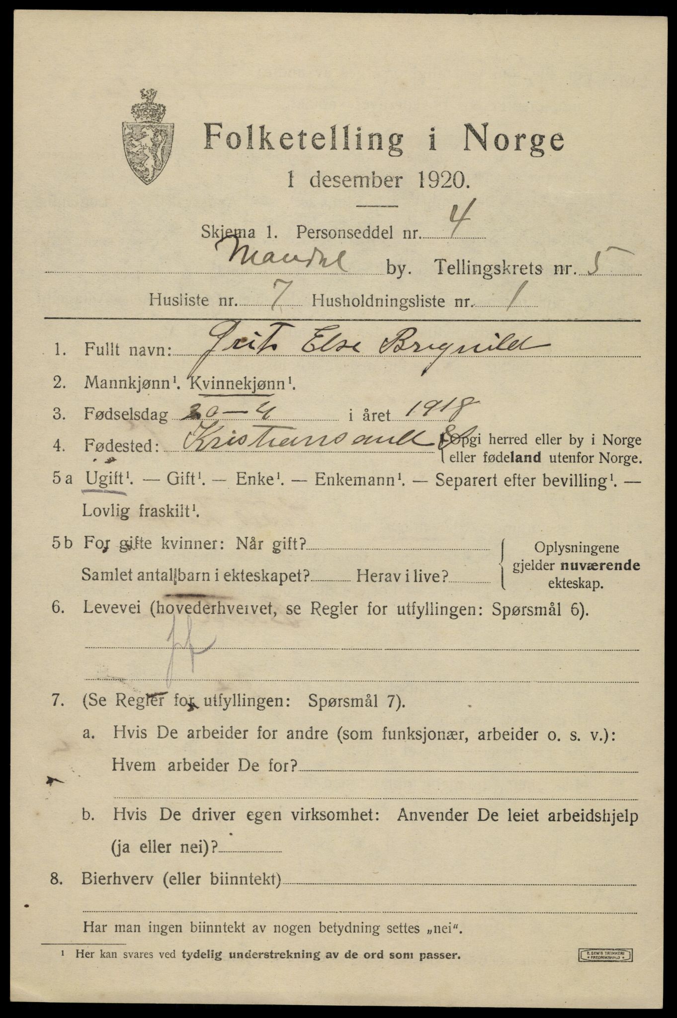 SAK, 1920 census for Mandal, 1920, p. 8271