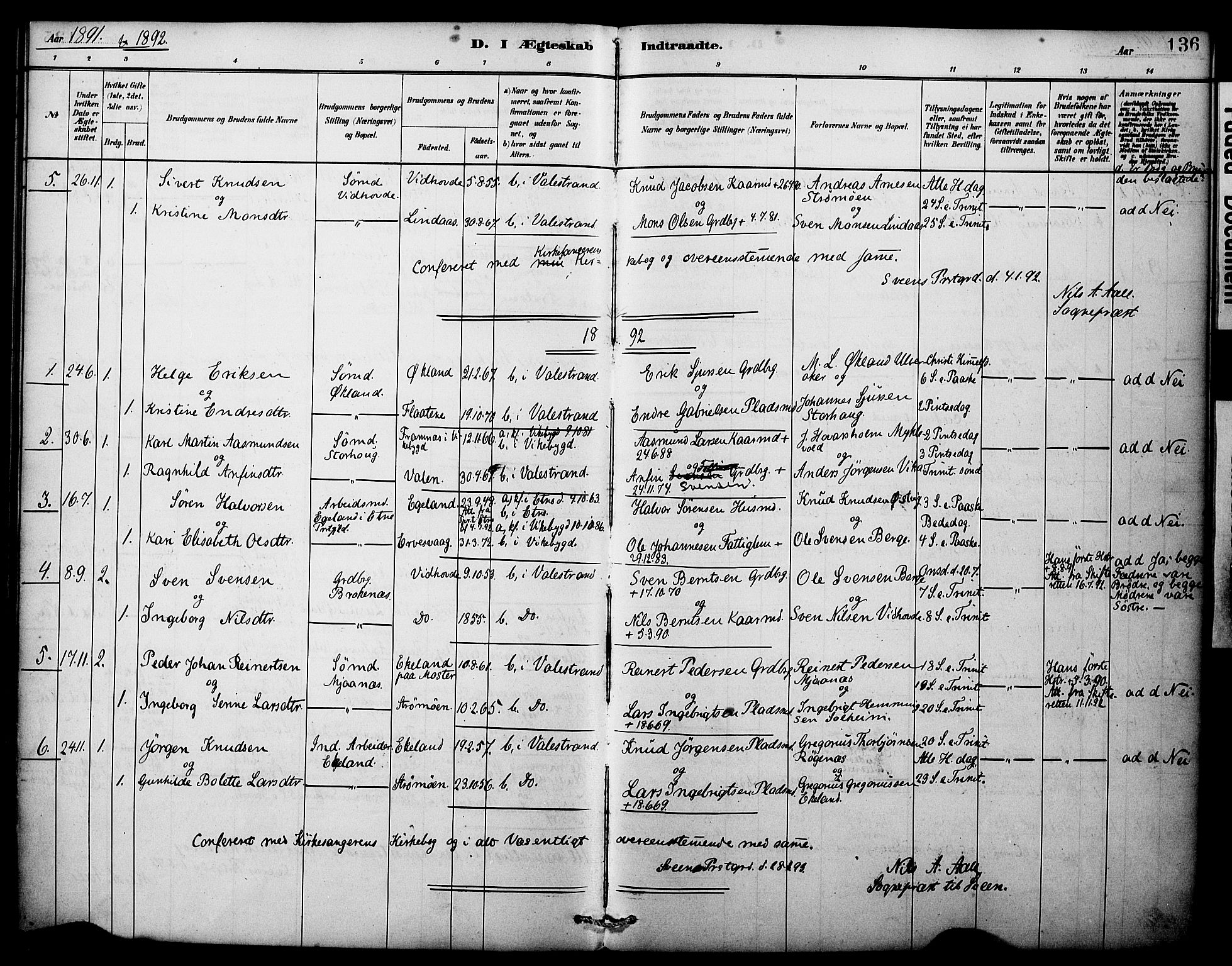 Sveio Sokneprestembete, AV/SAB-A-78501/H/Haa: Parish register (official) no. C 2, 1881-1899, p. 136