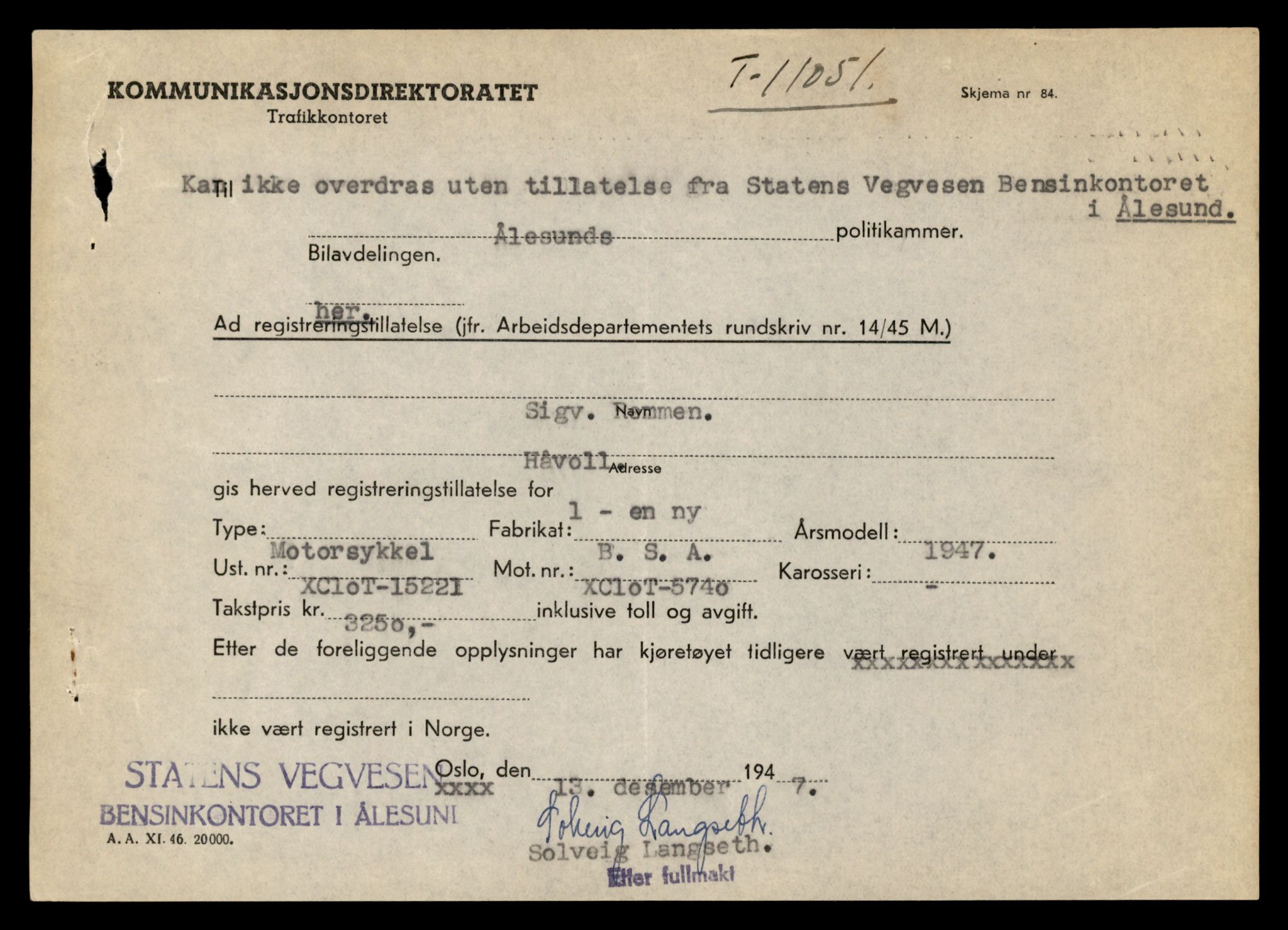 Møre og Romsdal vegkontor - Ålesund trafikkstasjon, AV/SAT-A-4099/F/Fe/L0026: Registreringskort for kjøretøy T 11046 - T 11160, 1927-1998, p. 119