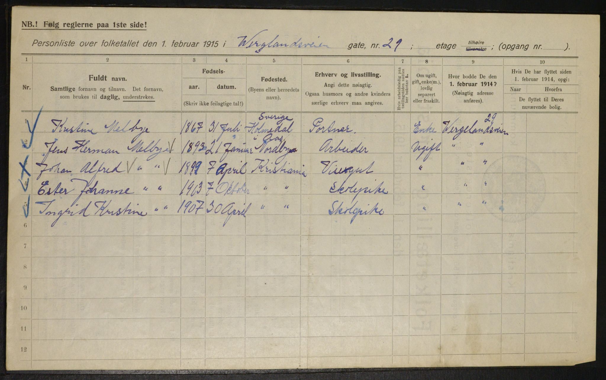 OBA, Municipal Census 1915 for Kristiania, 1915, p. 128490