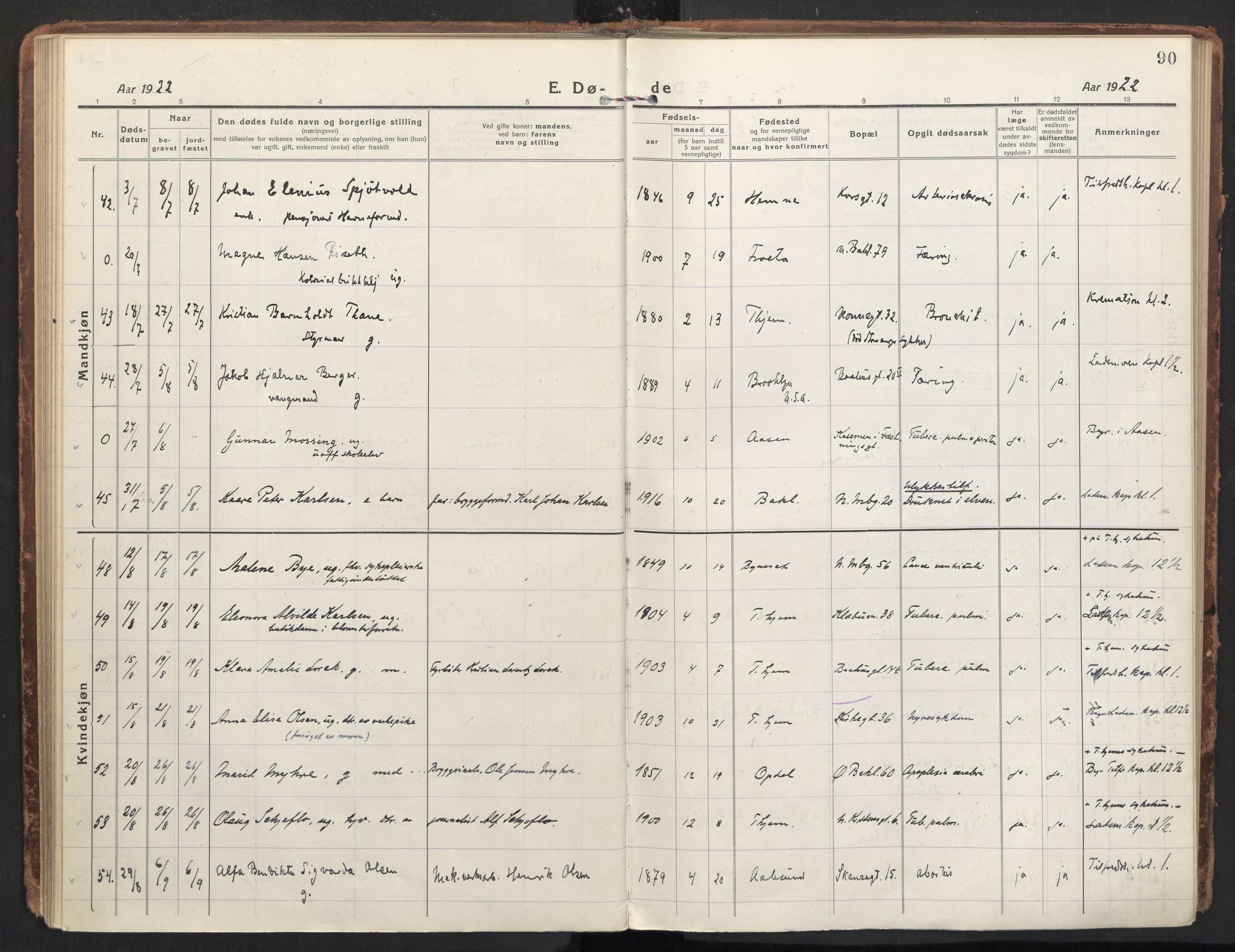 Ministerialprotokoller, klokkerbøker og fødselsregistre - Sør-Trøndelag, AV/SAT-A-1456/604/L0207: Parish register (official) no. 604A27, 1917-1933, p. 90