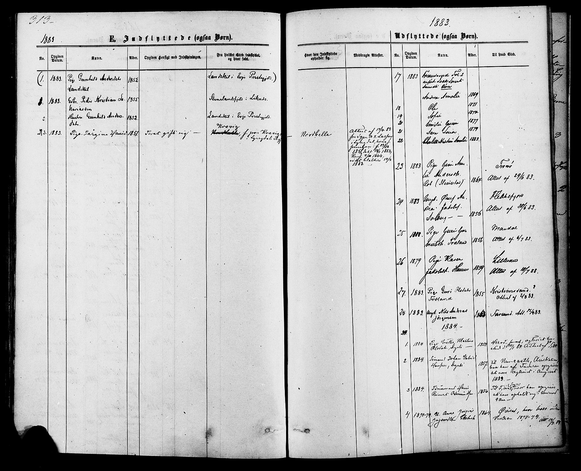 Kvinesdal sokneprestkontor, AV/SAK-1111-0026/F/Fa/Fab/L0007: Parish register (official) no. A 7, 1870-1885, p. 313