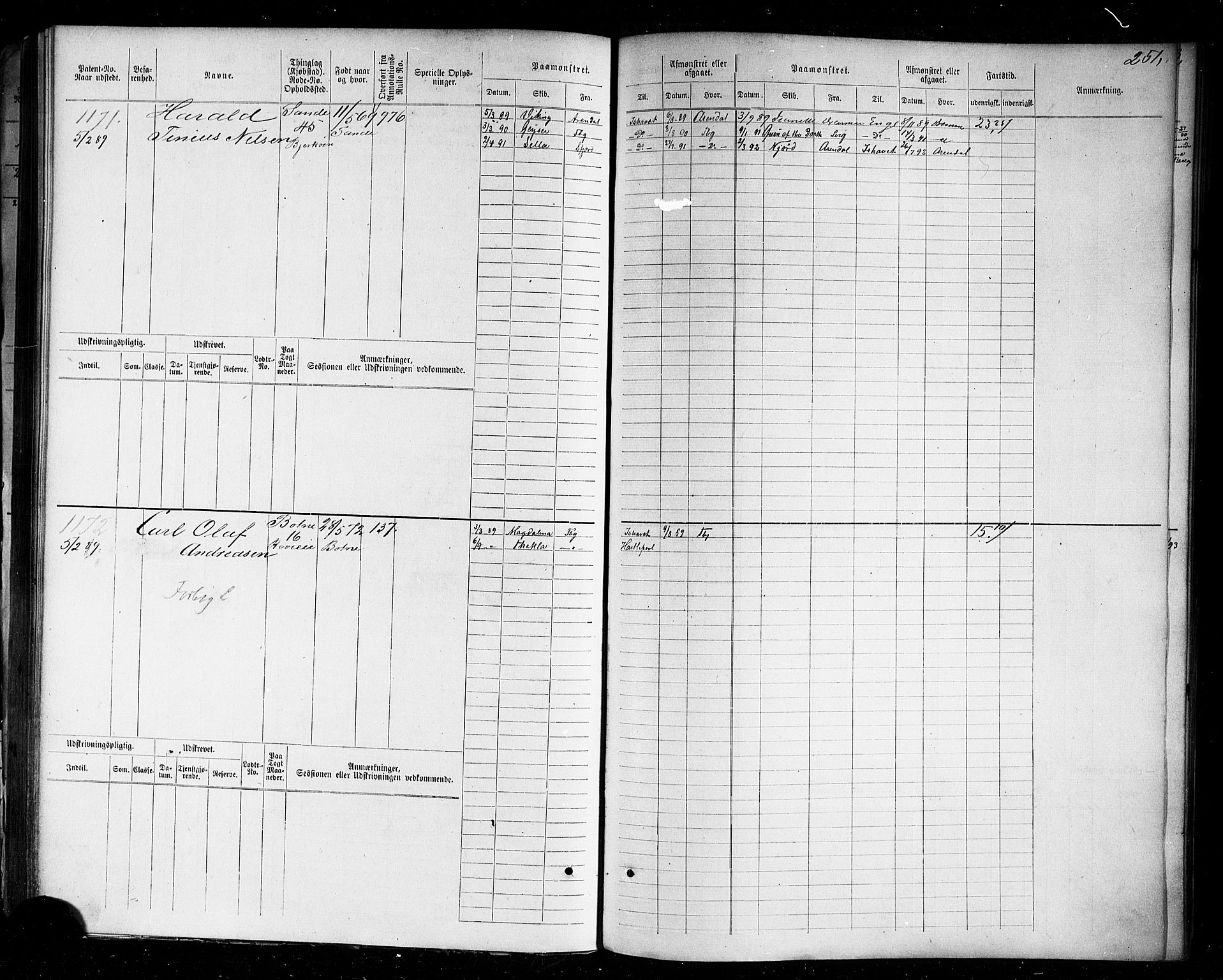 Holmestrand innrulleringskontor, AV/SAKO-A-1151/F/Fc/L0004: Hovedrulle, 1872-1913, p. 291