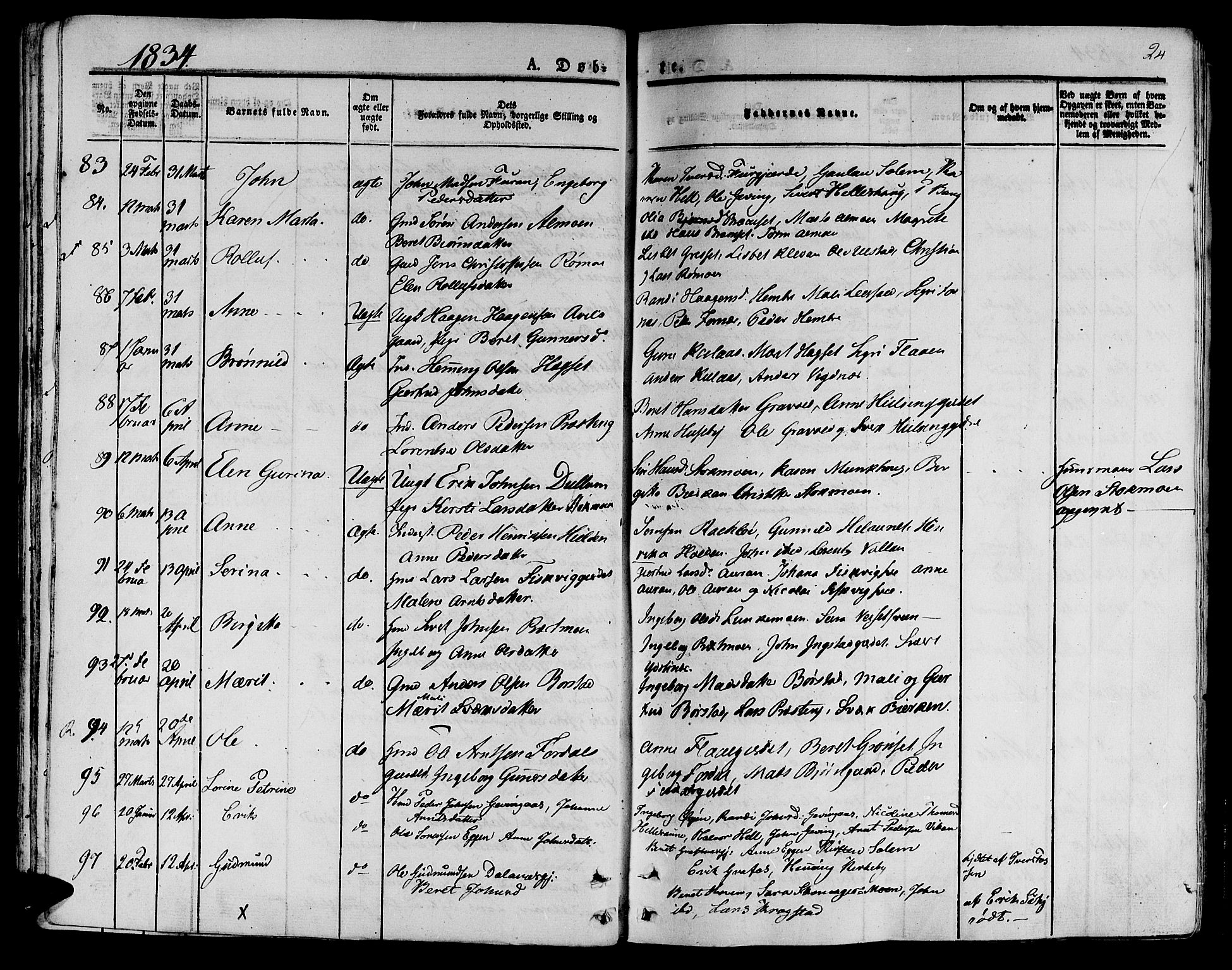 Ministerialprotokoller, klokkerbøker og fødselsregistre - Nord-Trøndelag, SAT/A-1458/709/L0071: Parish register (official) no. 709A11, 1833-1844, p. 24