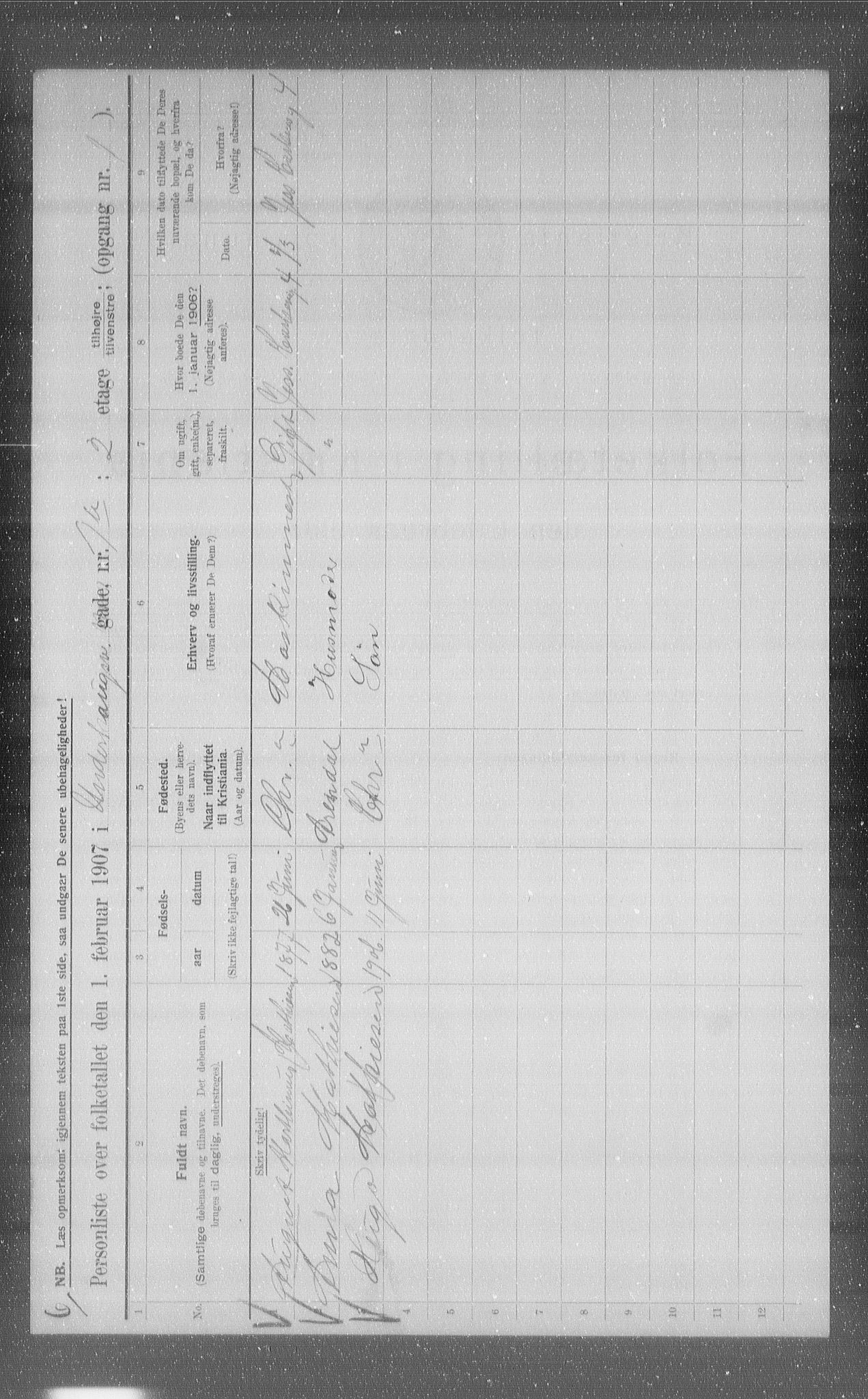 OBA, Municipal Census 1907 for Kristiania, 1907, p. 60919