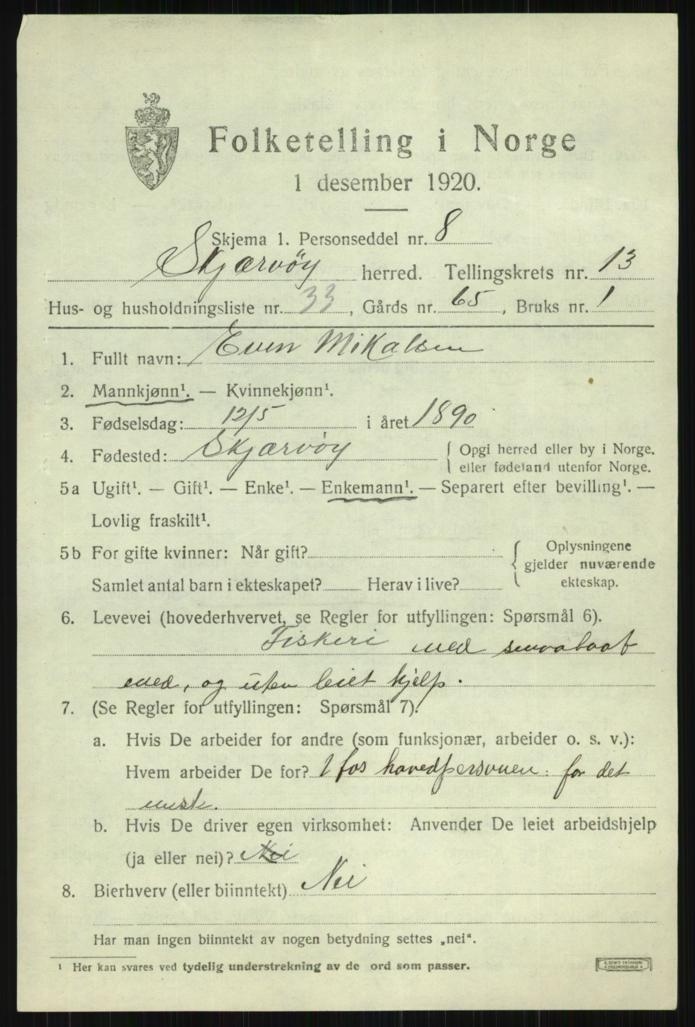 SATØ, 1920 census for Skjervøy, 1920, p. 6811